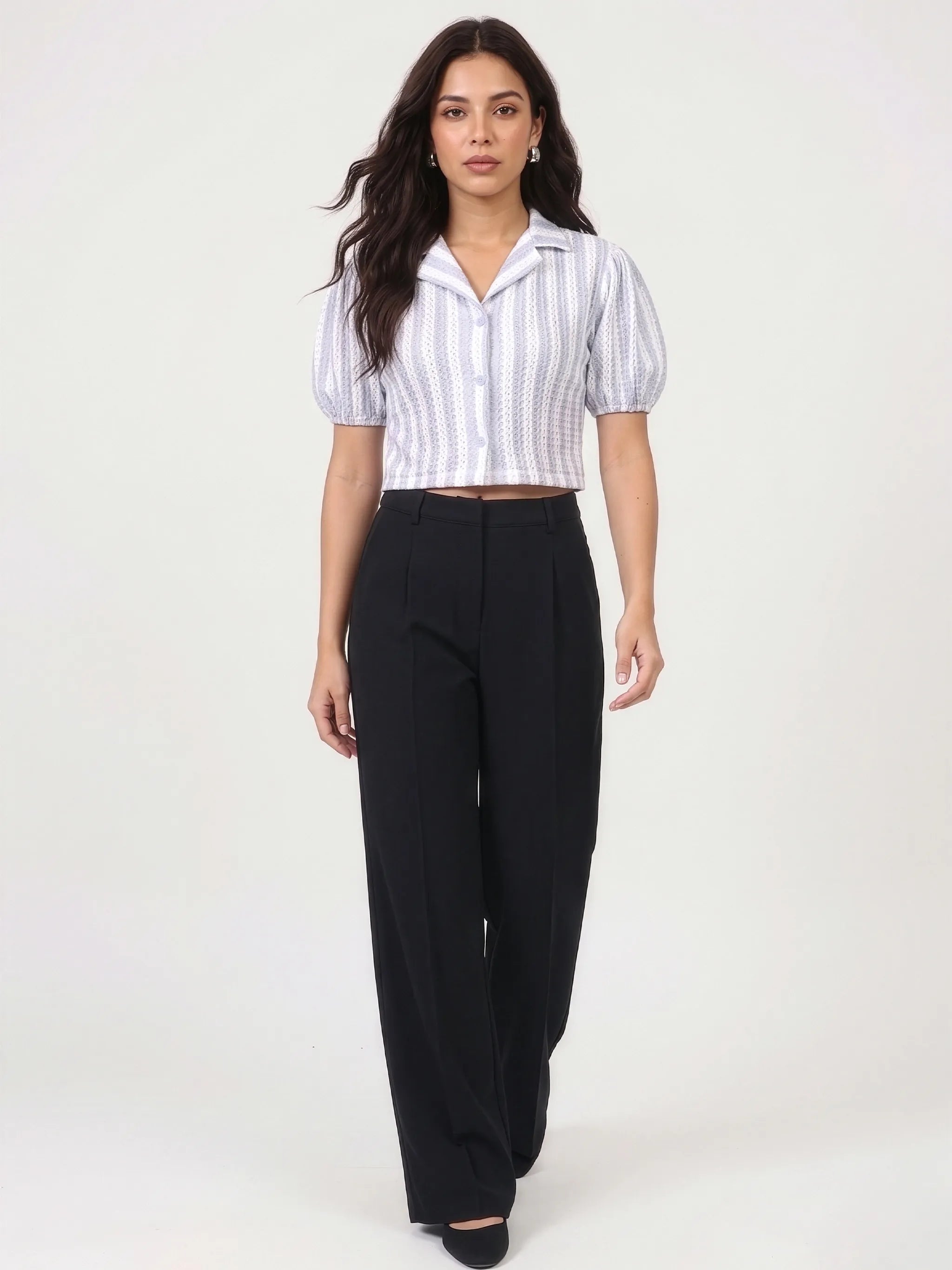 The Pointelle Stripe Camp Top – Blue