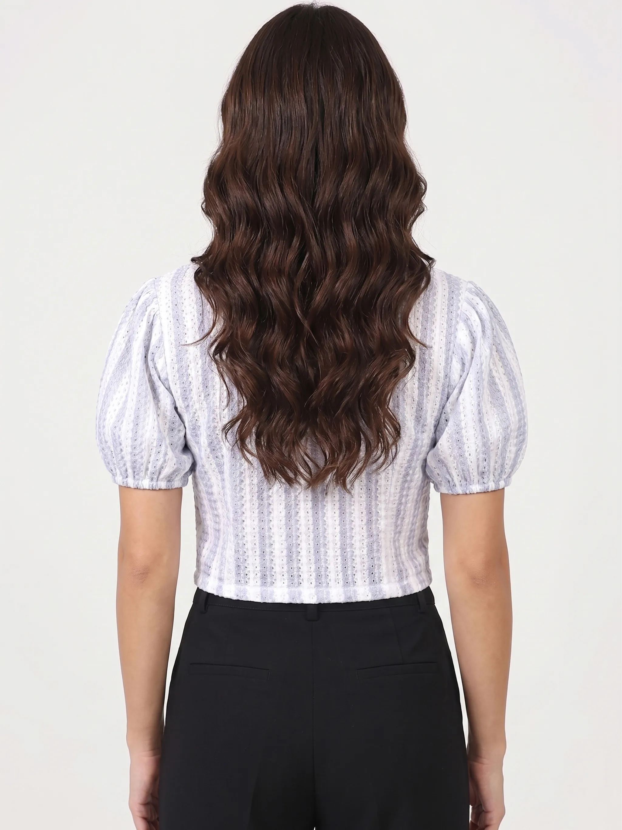 The Pointelle Stripe Camp Top – Blue