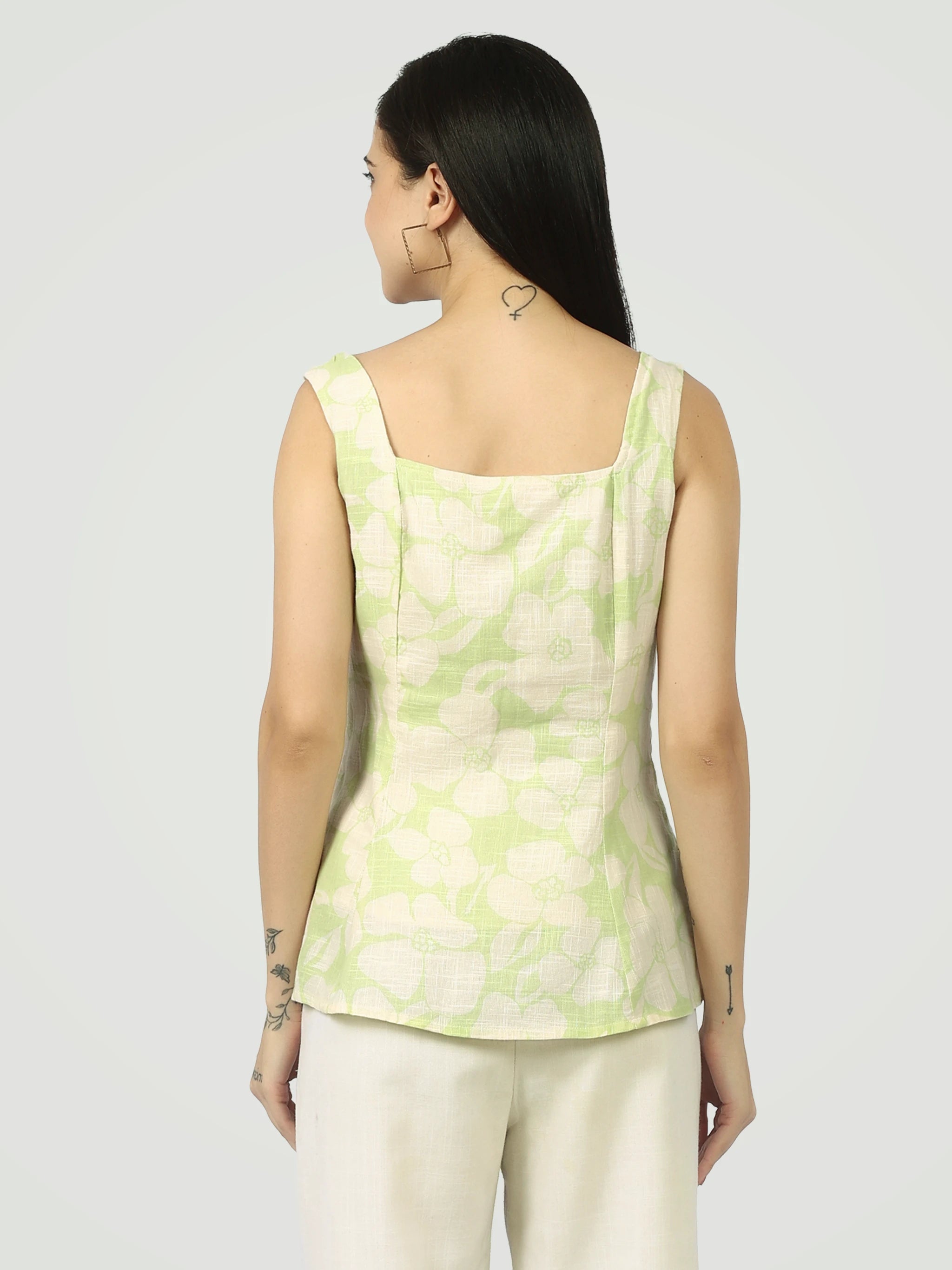 The Botanical Square-Neck Top – Sage & Cream