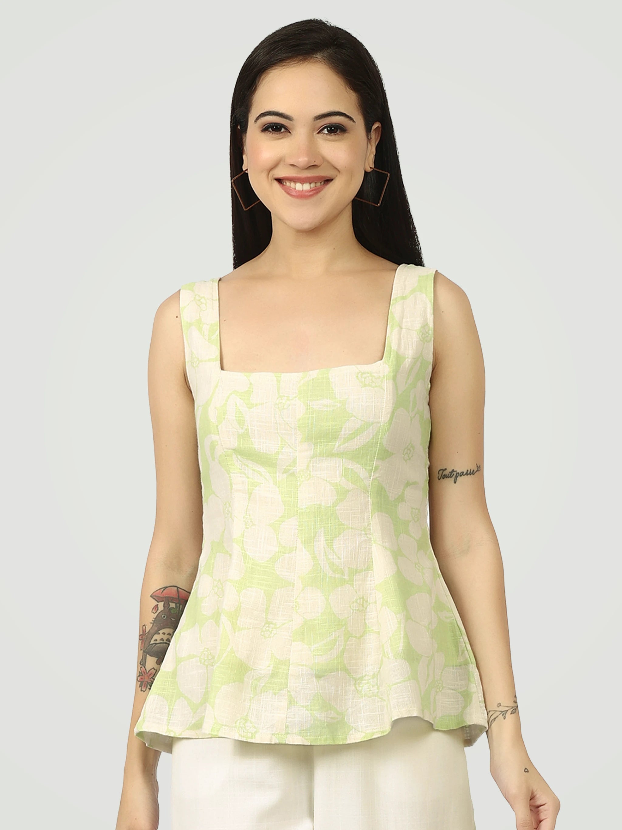 The Botanical Square-Neck Top – Sage & Cream