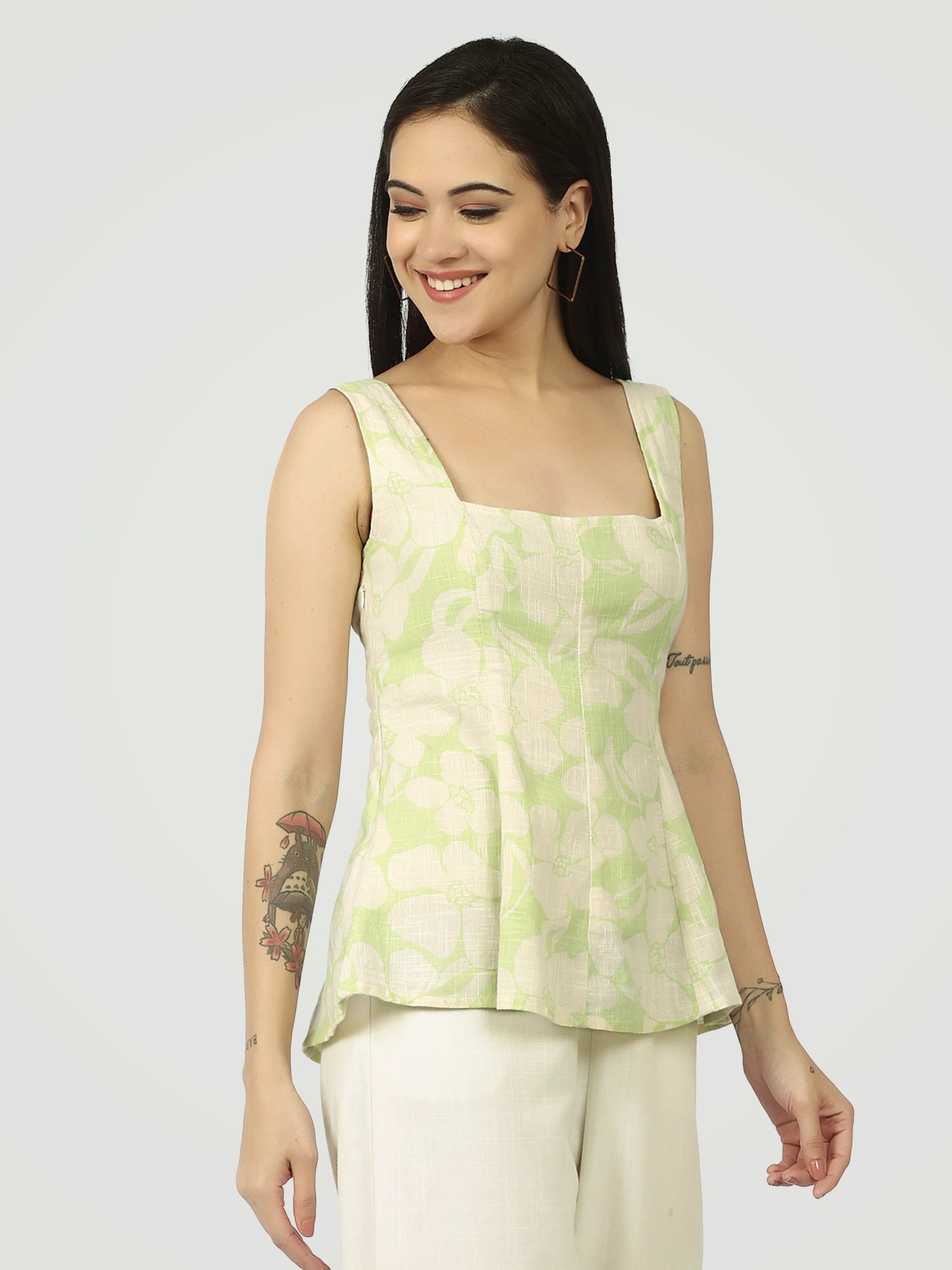 The Botanical Square-Neck Top – Sage & Cream