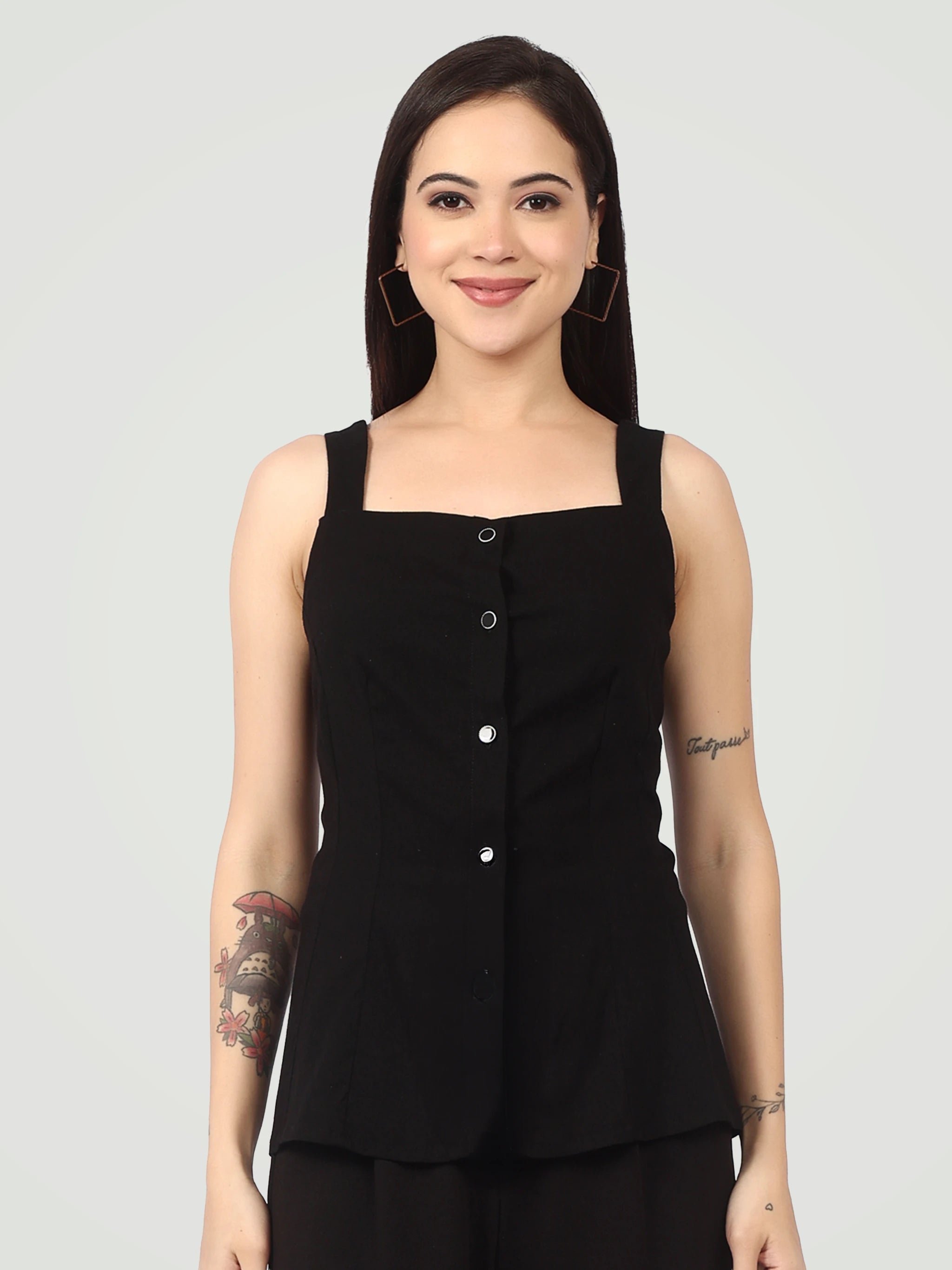 The Tailored Button-Front Vest – Onyx Black