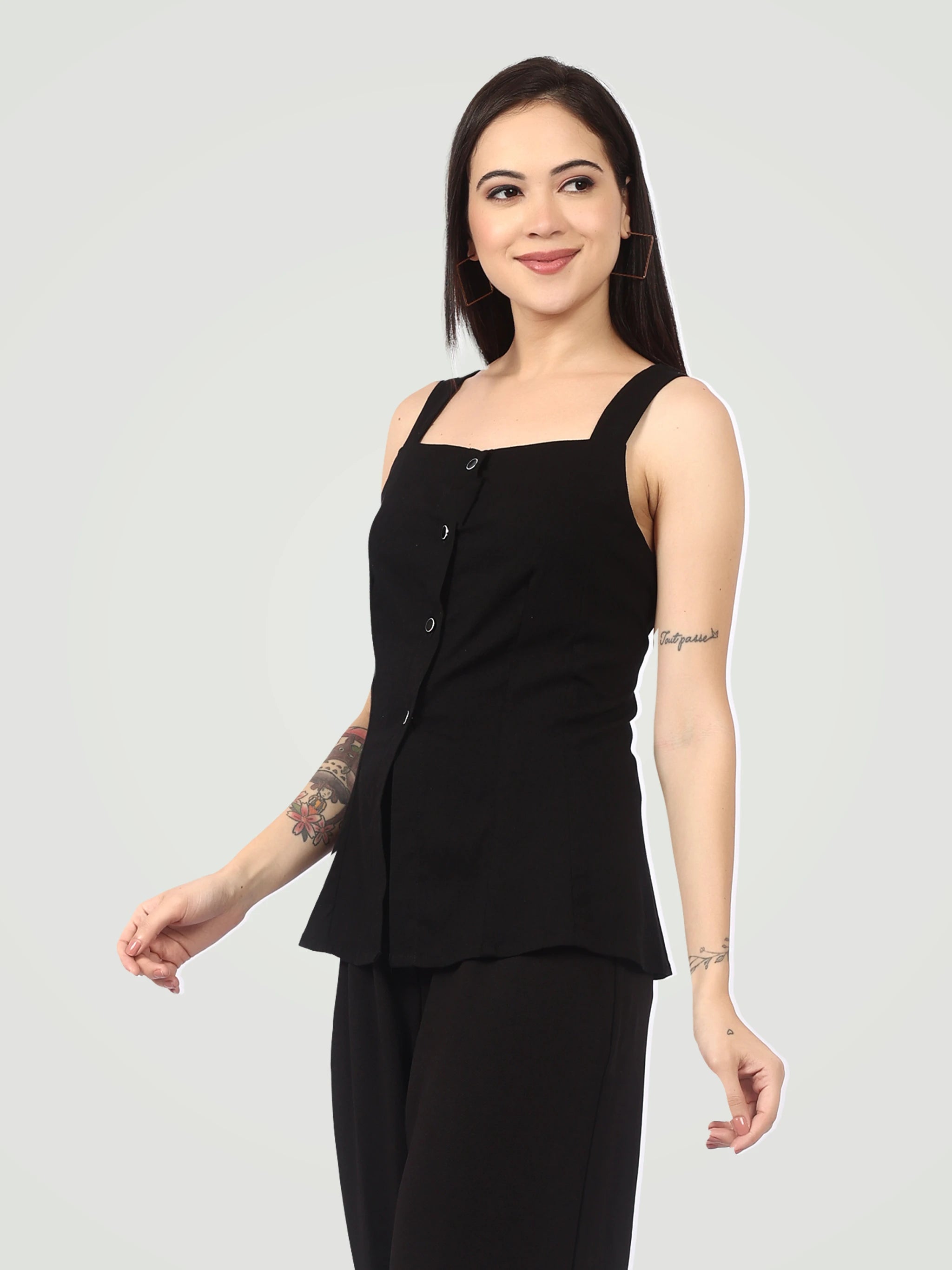 The Tailored Button-Front Vest – Onyx Black