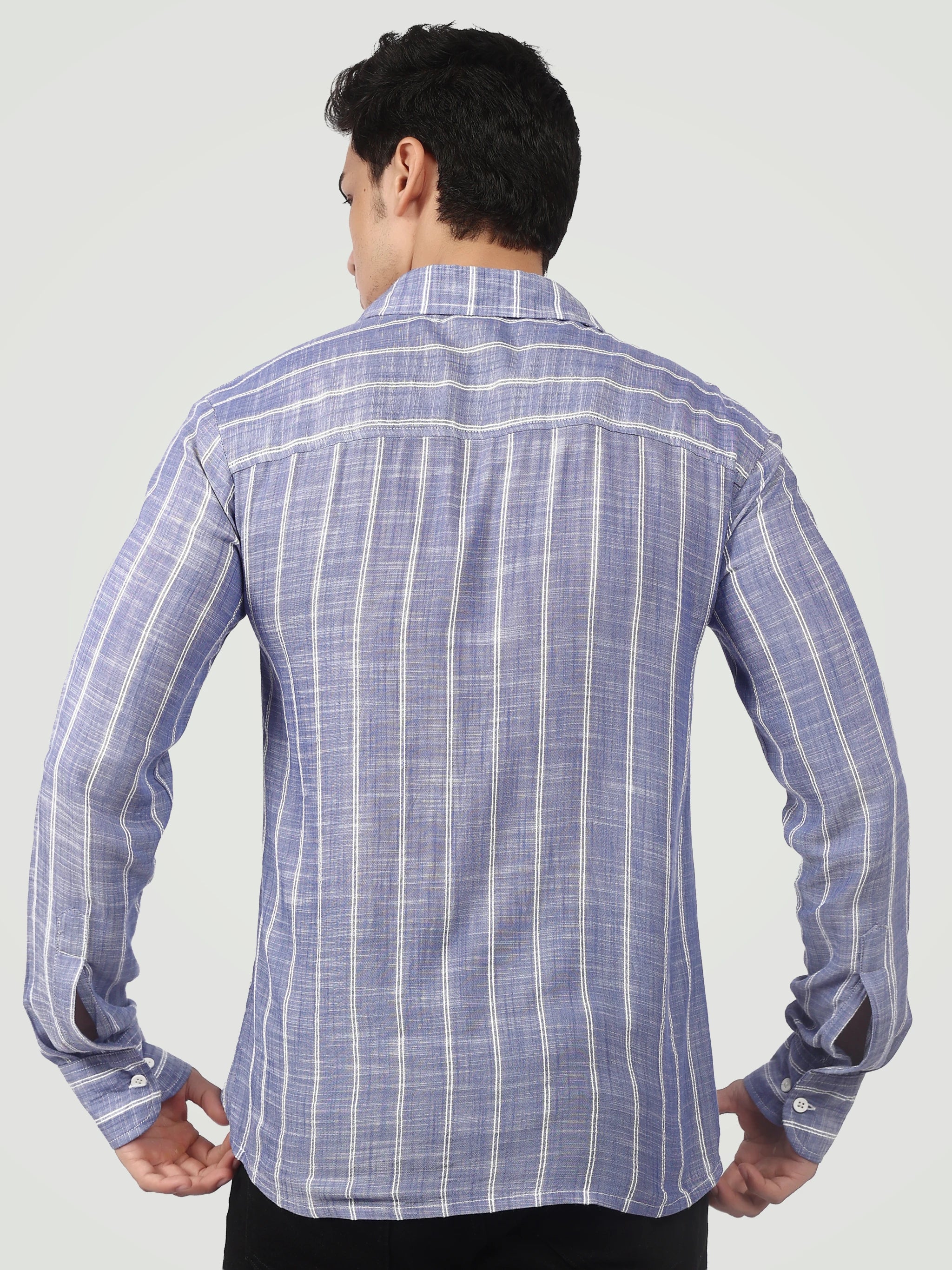 The Textured Stripe Button-Down – Slate Blue
