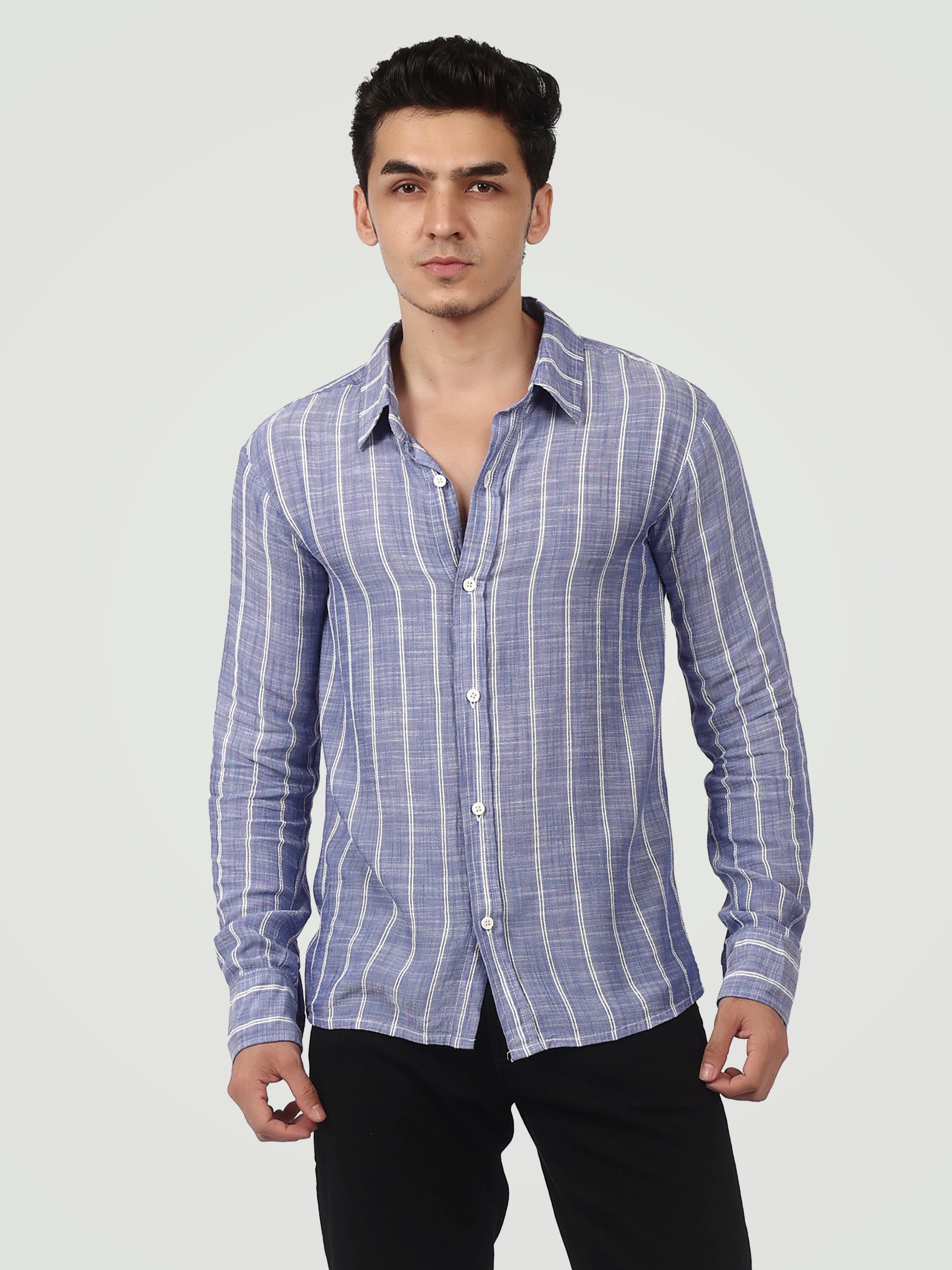 The Textured Stripe Button-Down – Slate Blue