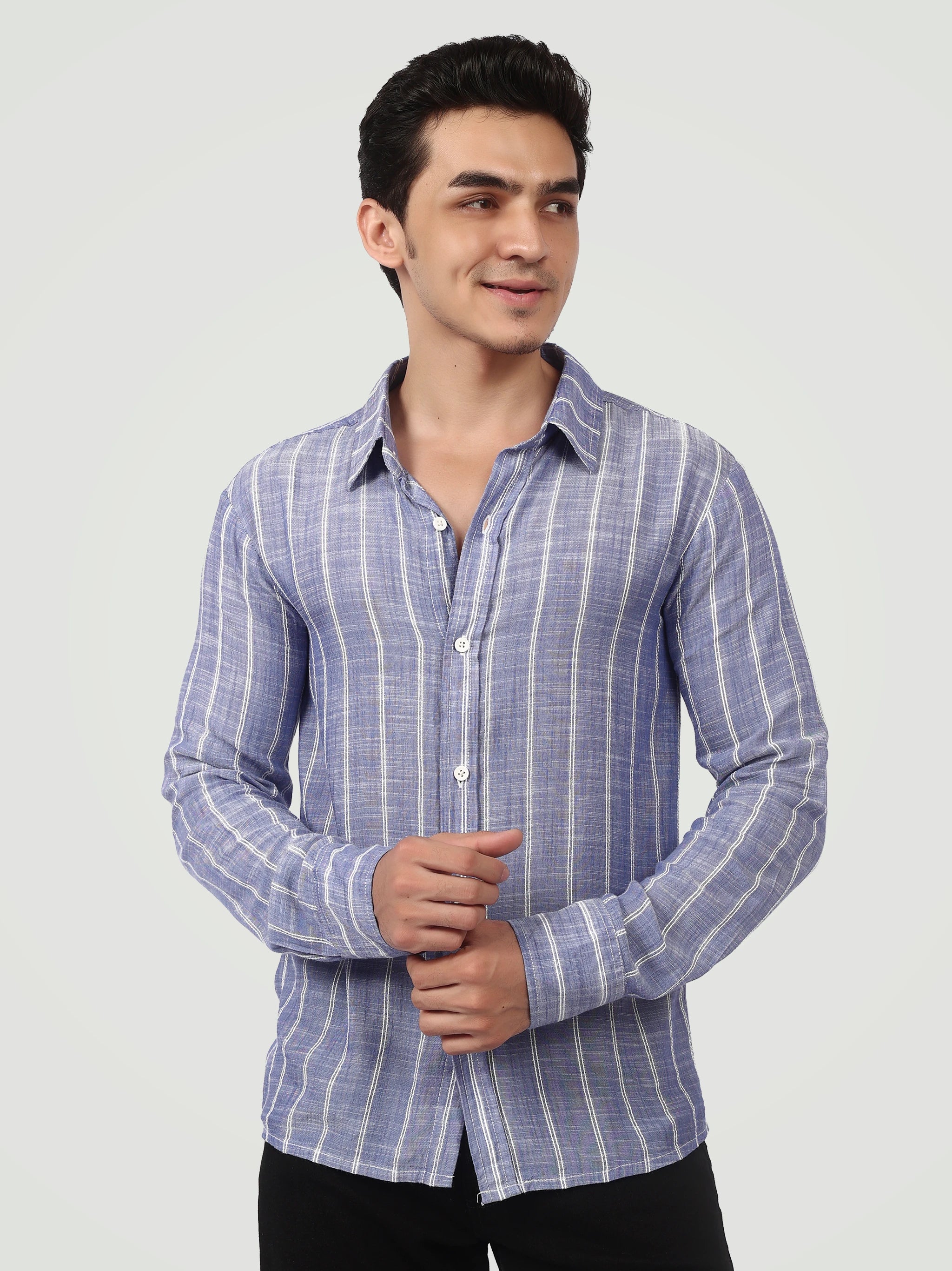 The Textured Stripe Button-Down – Slate Blue
