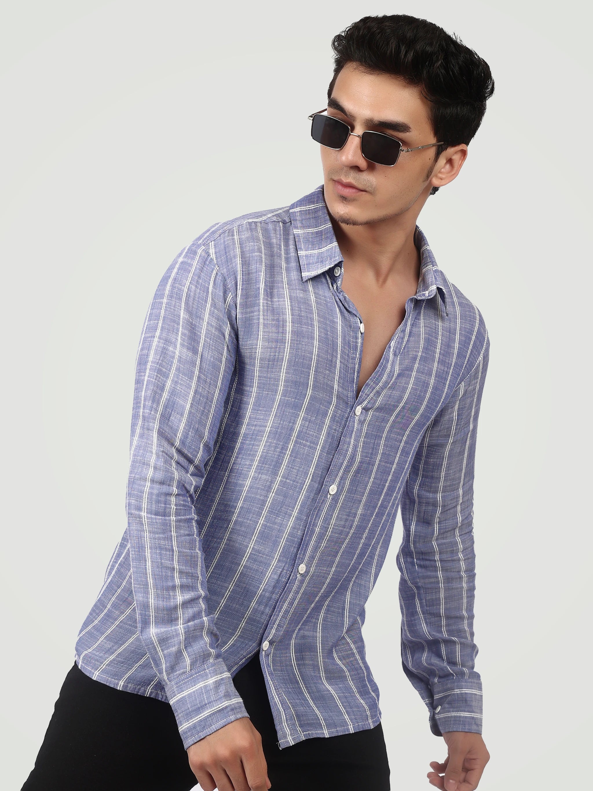 The Textured Stripe Button-Down – Slate Blue