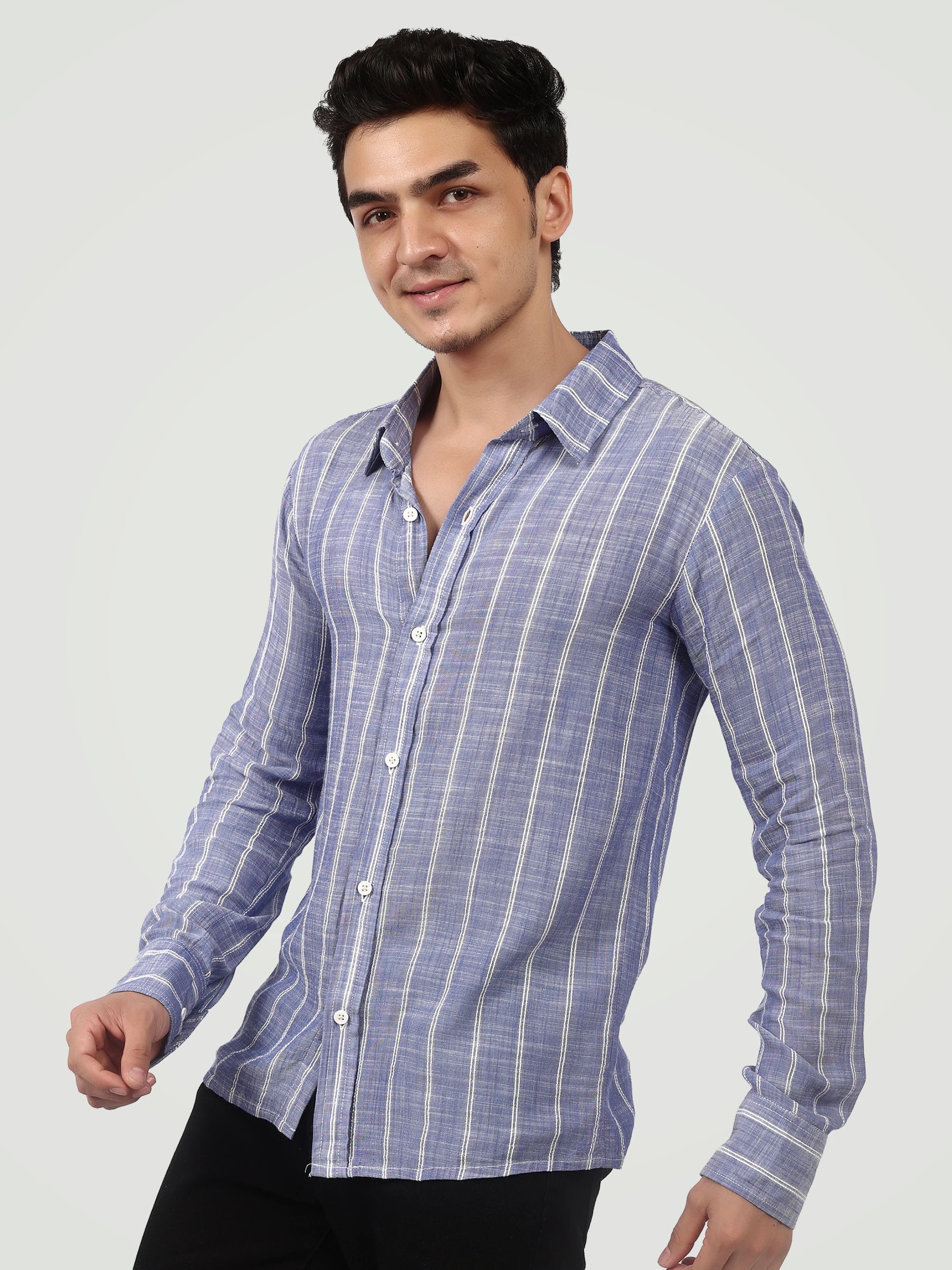 The Textured Stripe Button-Down – Slate Blue