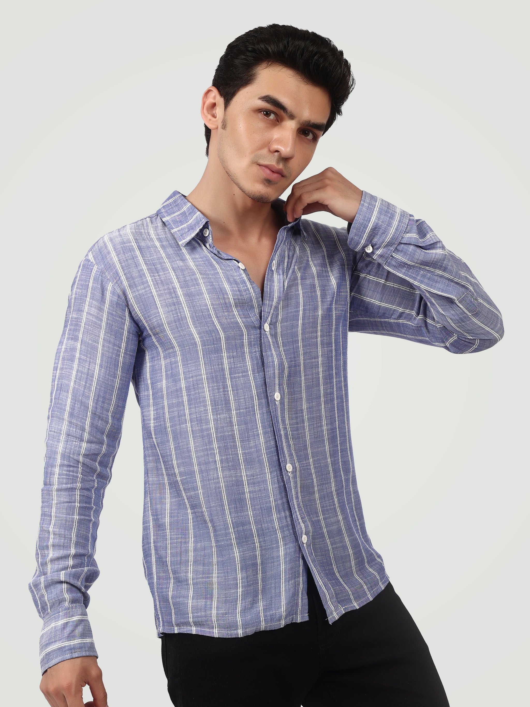 The Textured Stripe Button-Down – Slate Blue