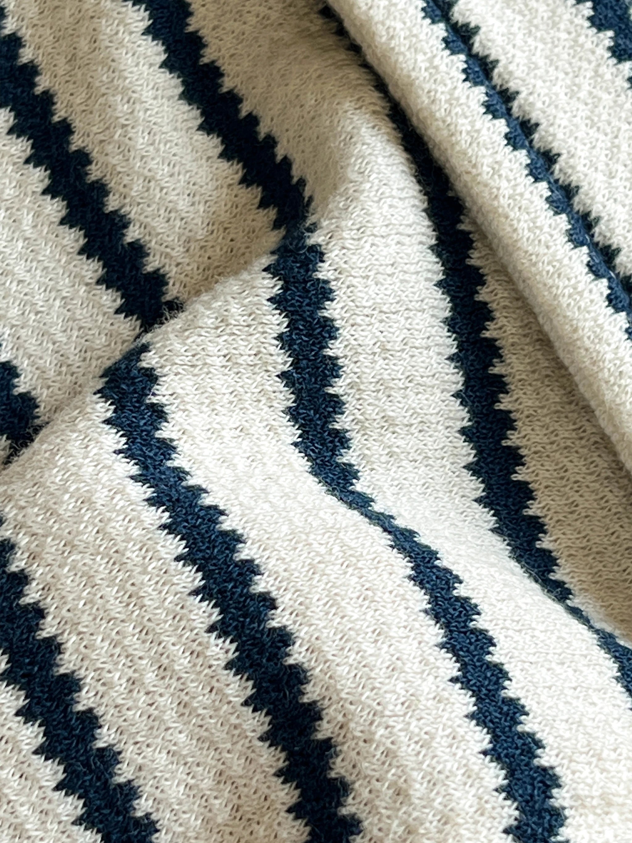 The Textured Knit Stripe Camp Collar – Ivory & Navy
