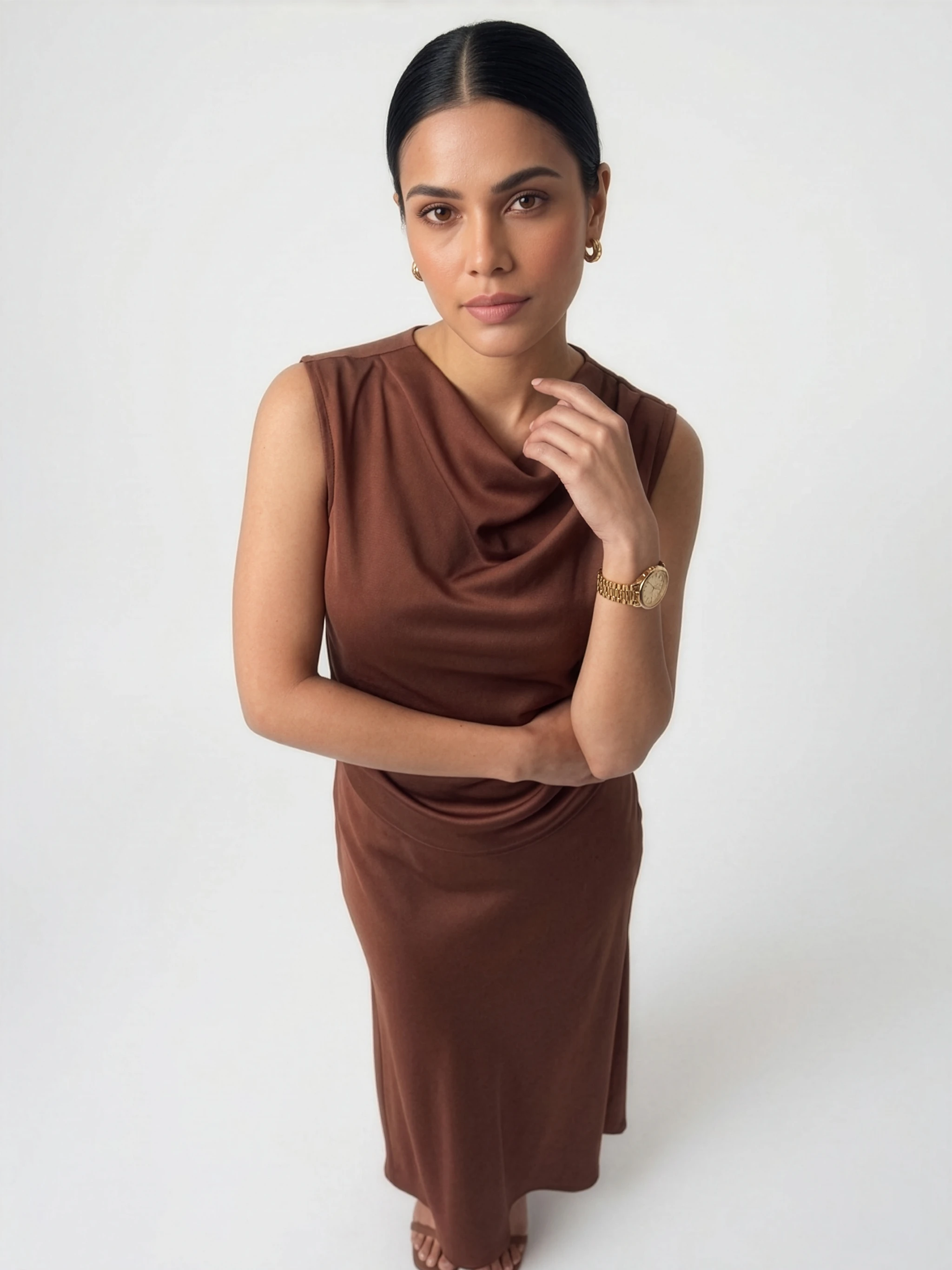 Satin Draped Co-ord Set in Chocolate Brown