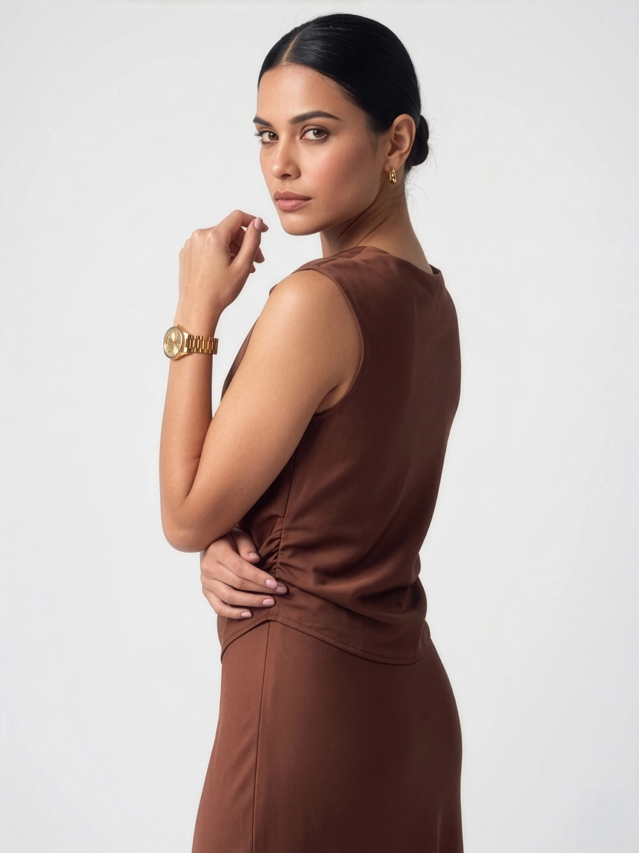 Satin Draped Co-ord Set in Chocolate Brown