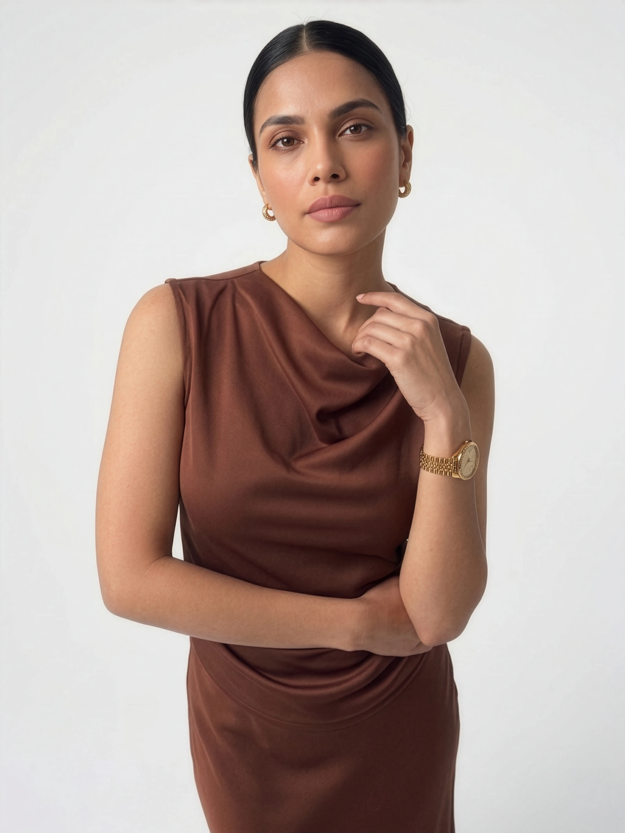 Satin Draped Co-ord Set in Chocolate Brown