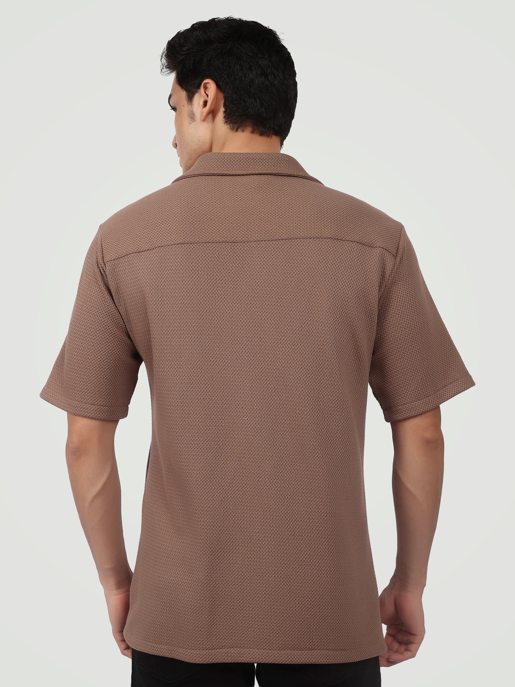 The Textured Camp Collar Shirt – Mocha Brown