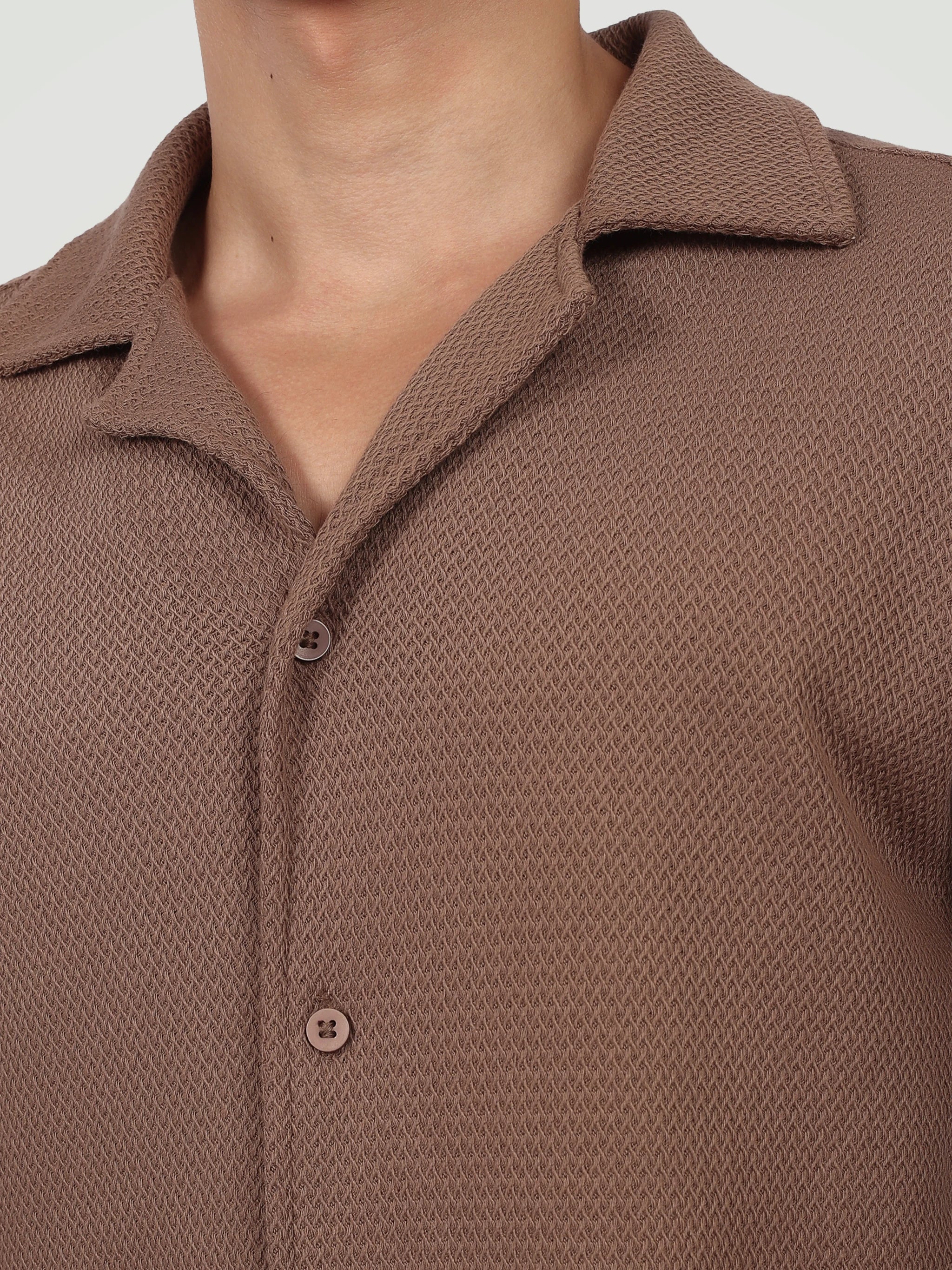 The Textured Camp Collar Shirt – Mocha Brown