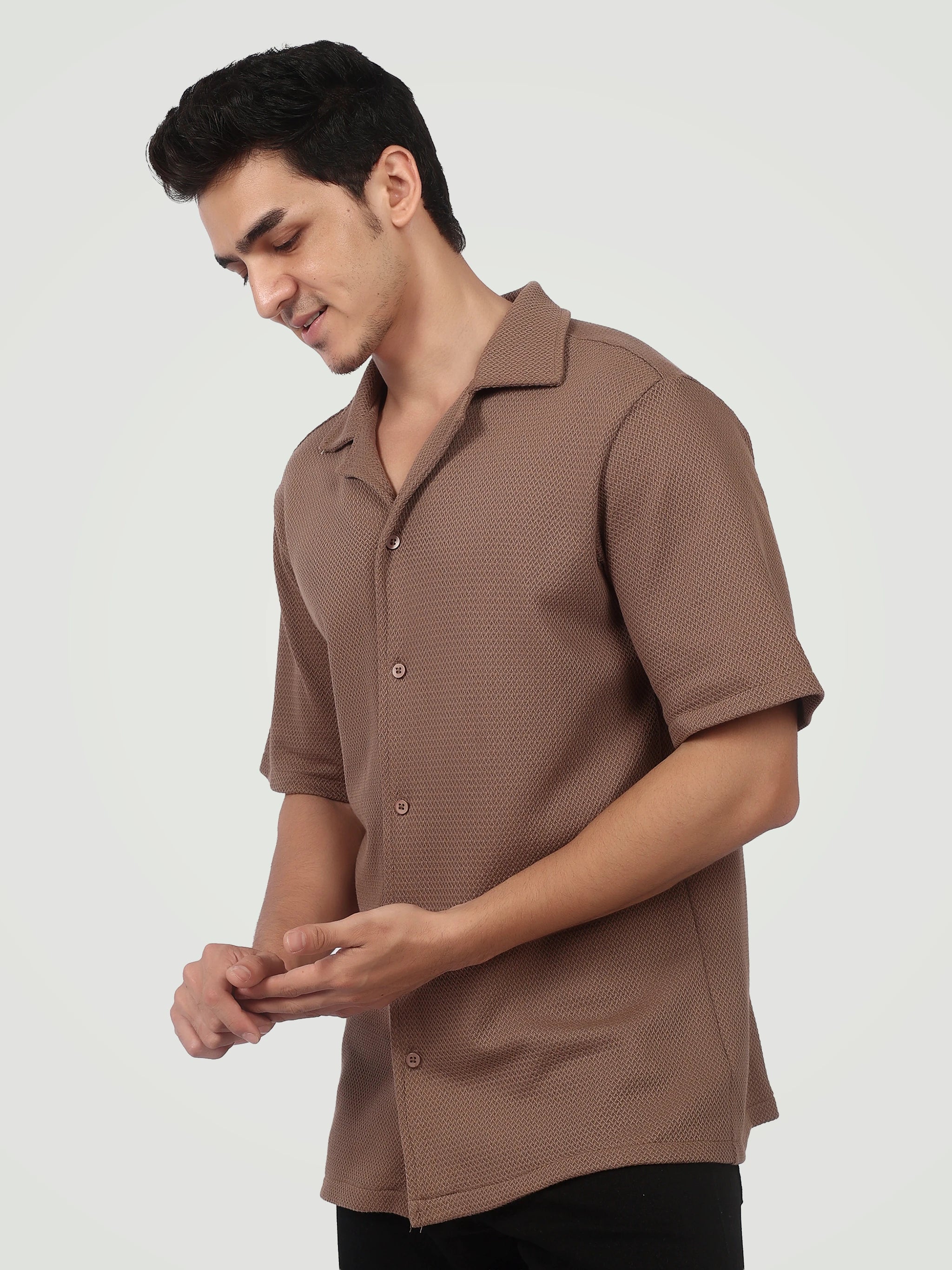 The Textured Camp Collar Shirt – Mocha Brown