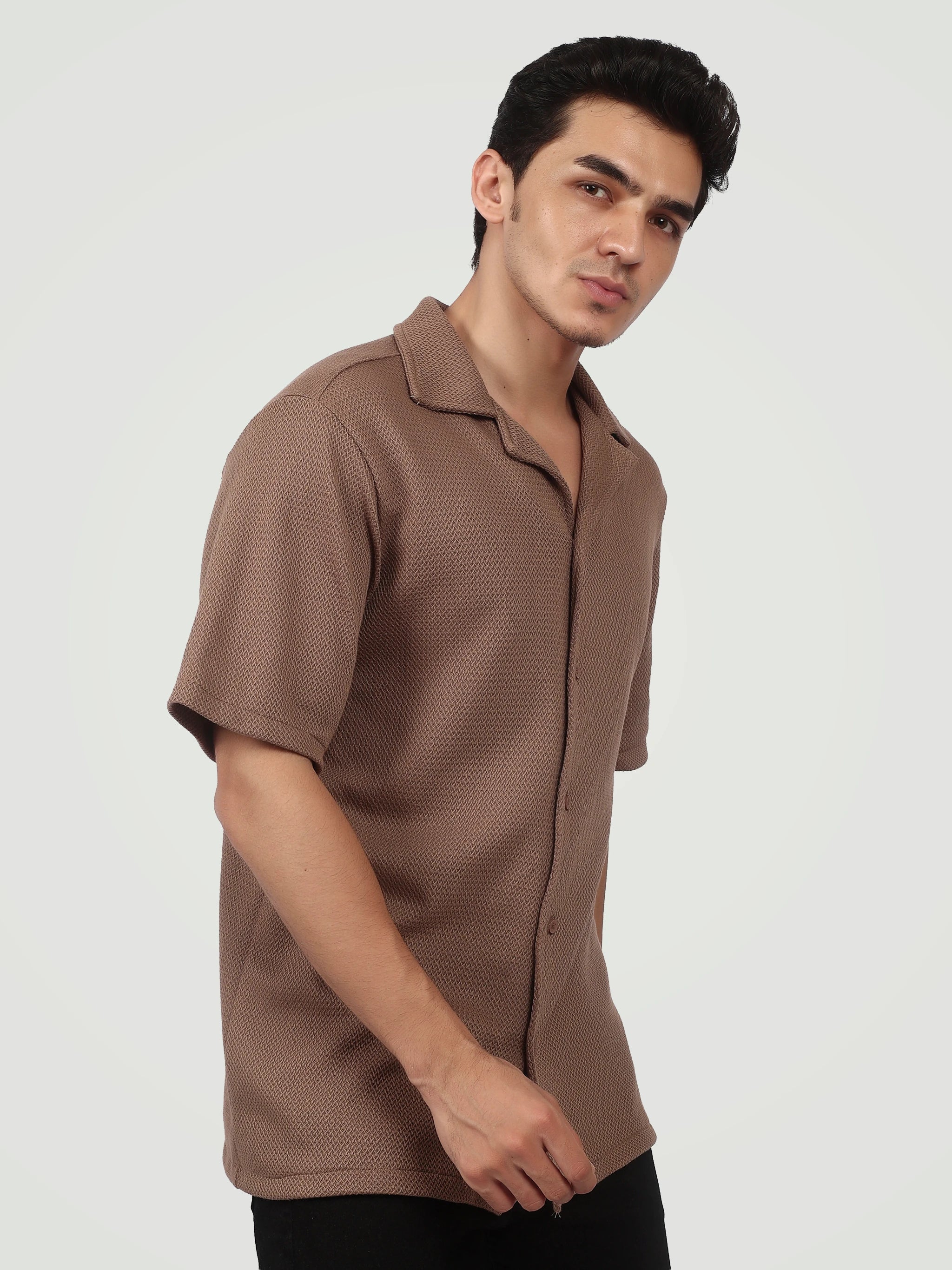 The Textured Camp Collar Shirt – Mocha Brown