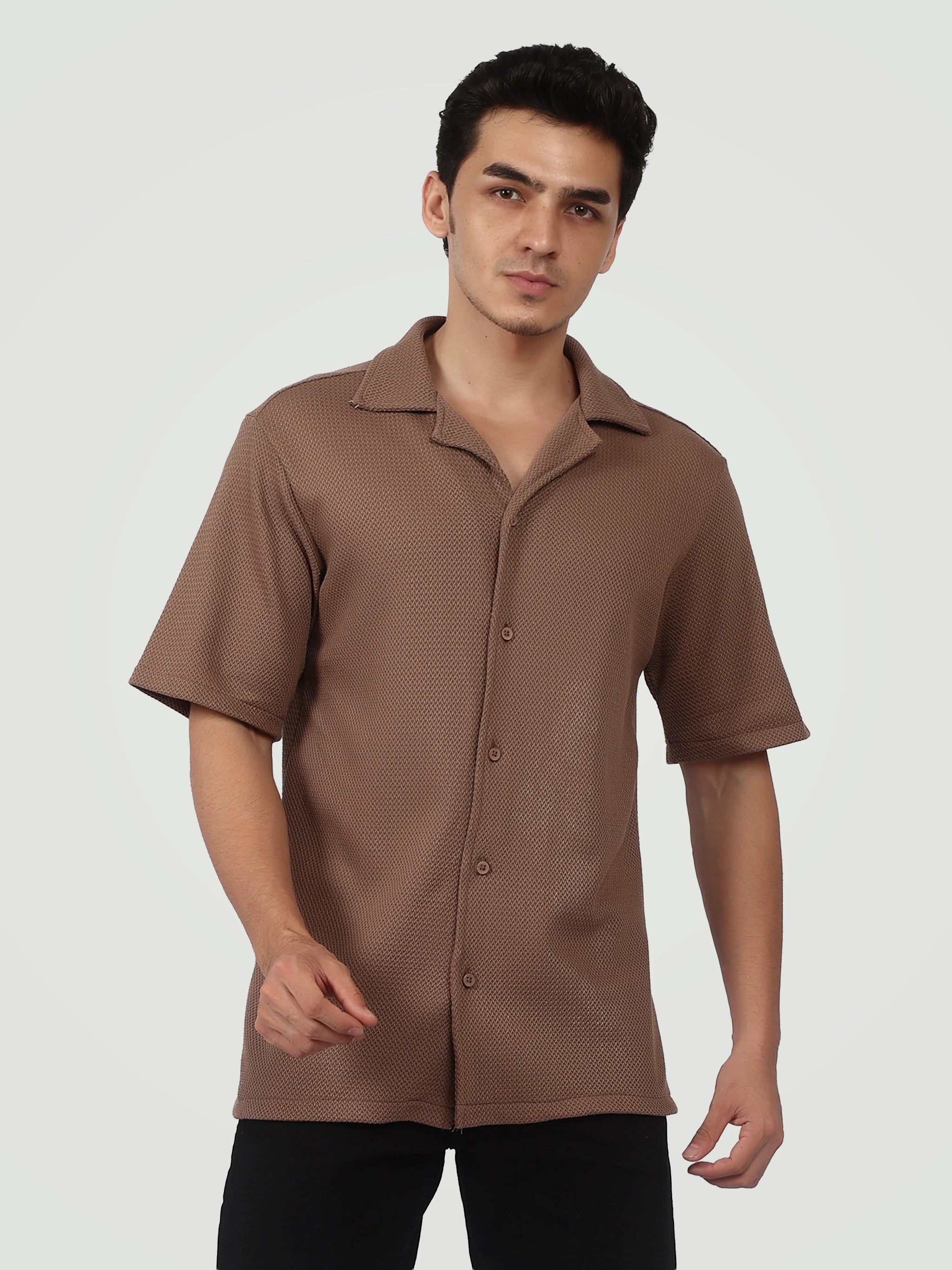 The Textured Camp Collar Shirt – Mocha Brown