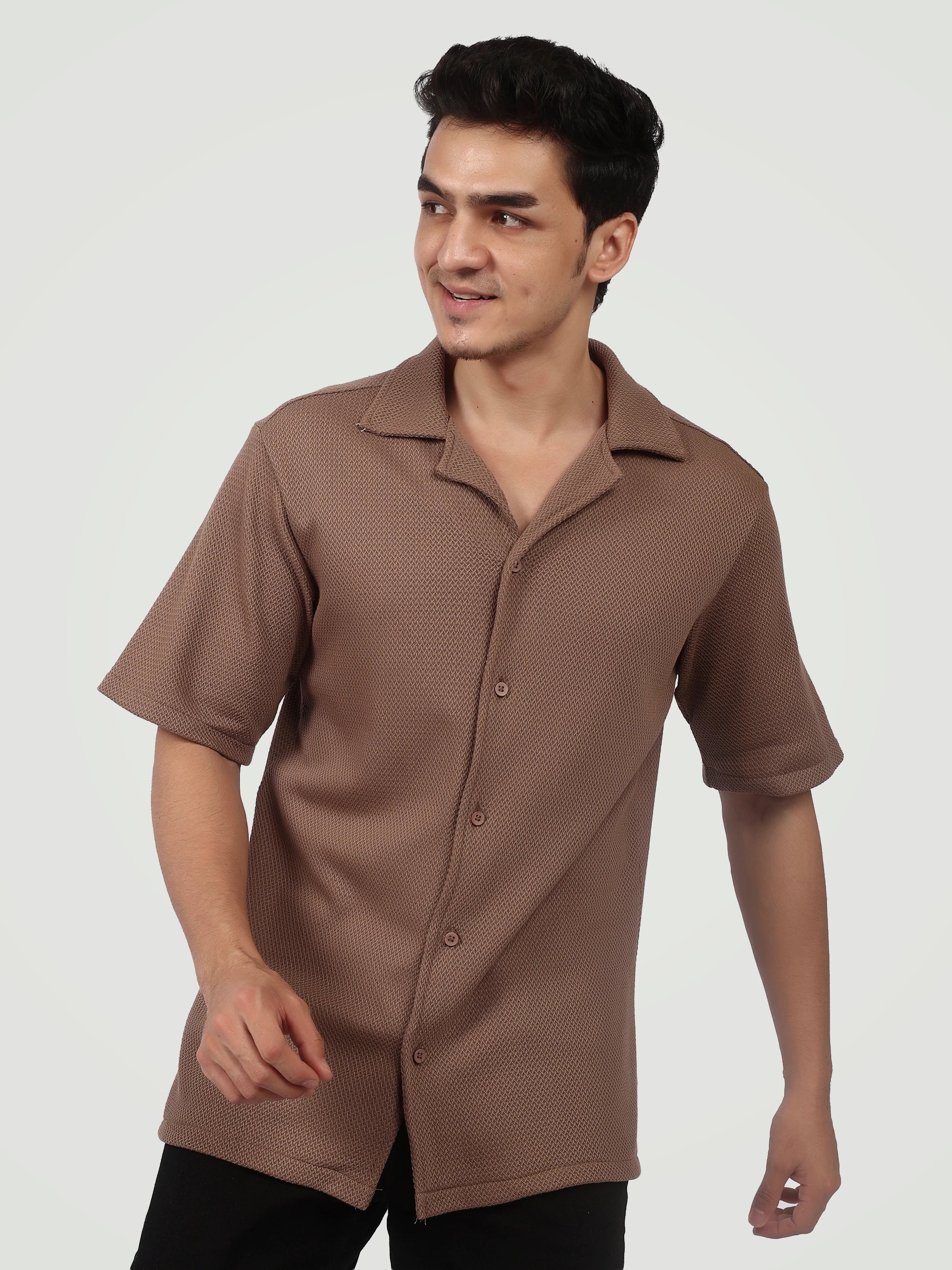 The Textured Camp Collar Shirt – Mocha Brown