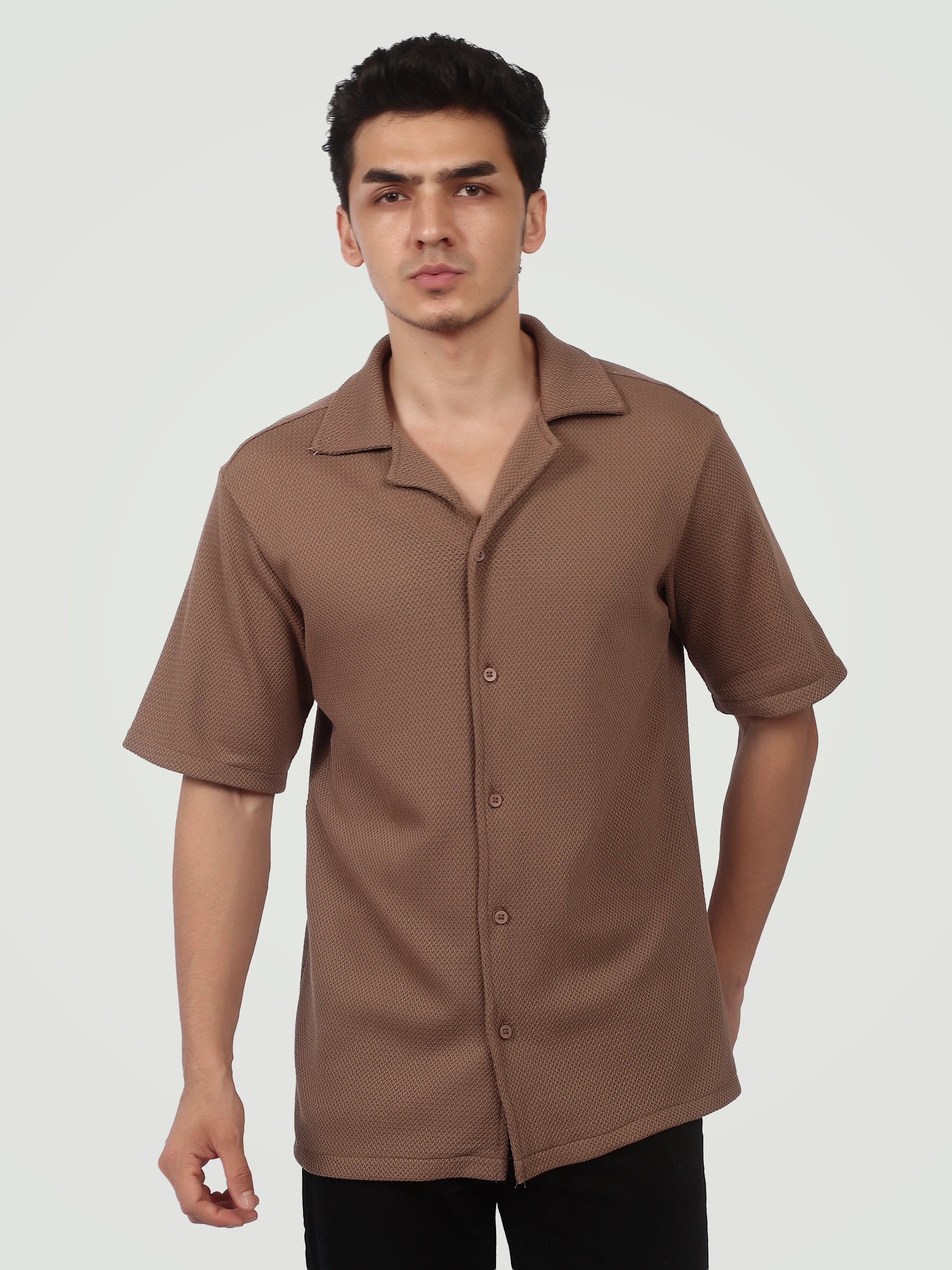 The Textured Camp Collar Shirt – Mocha Brown