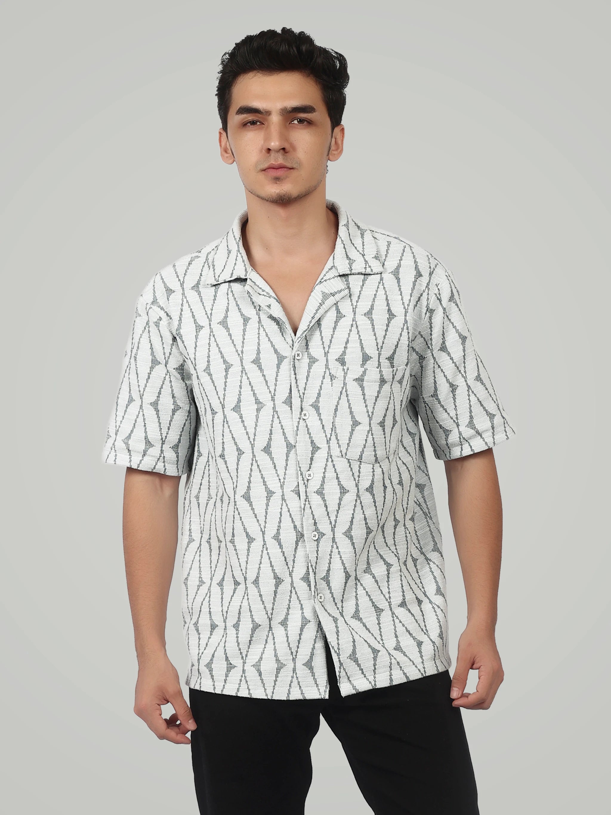 The Geometric Diamond Weave Shirt – Monochrome