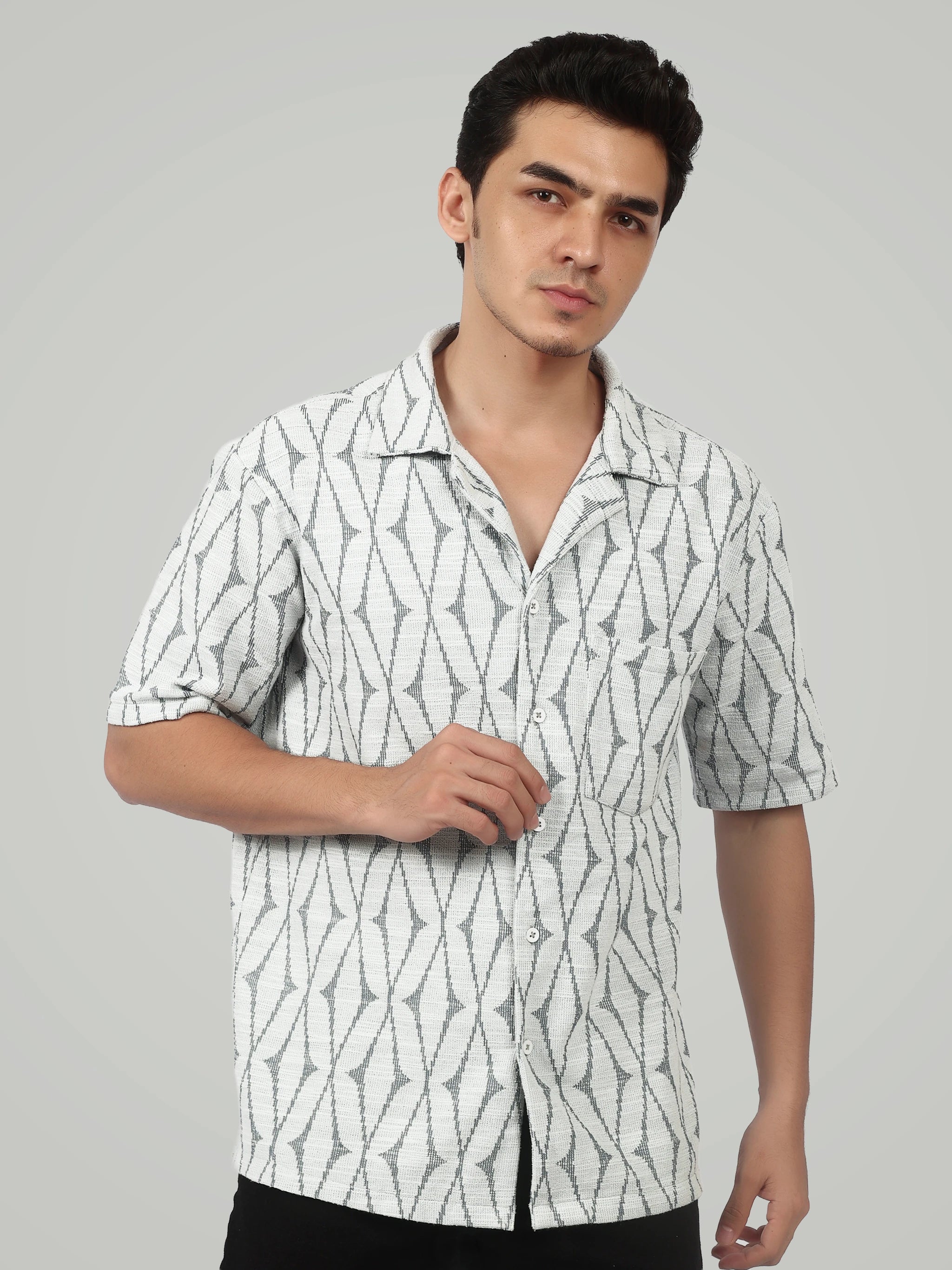 The Geometric Diamond Weave Shirt – Monochrome