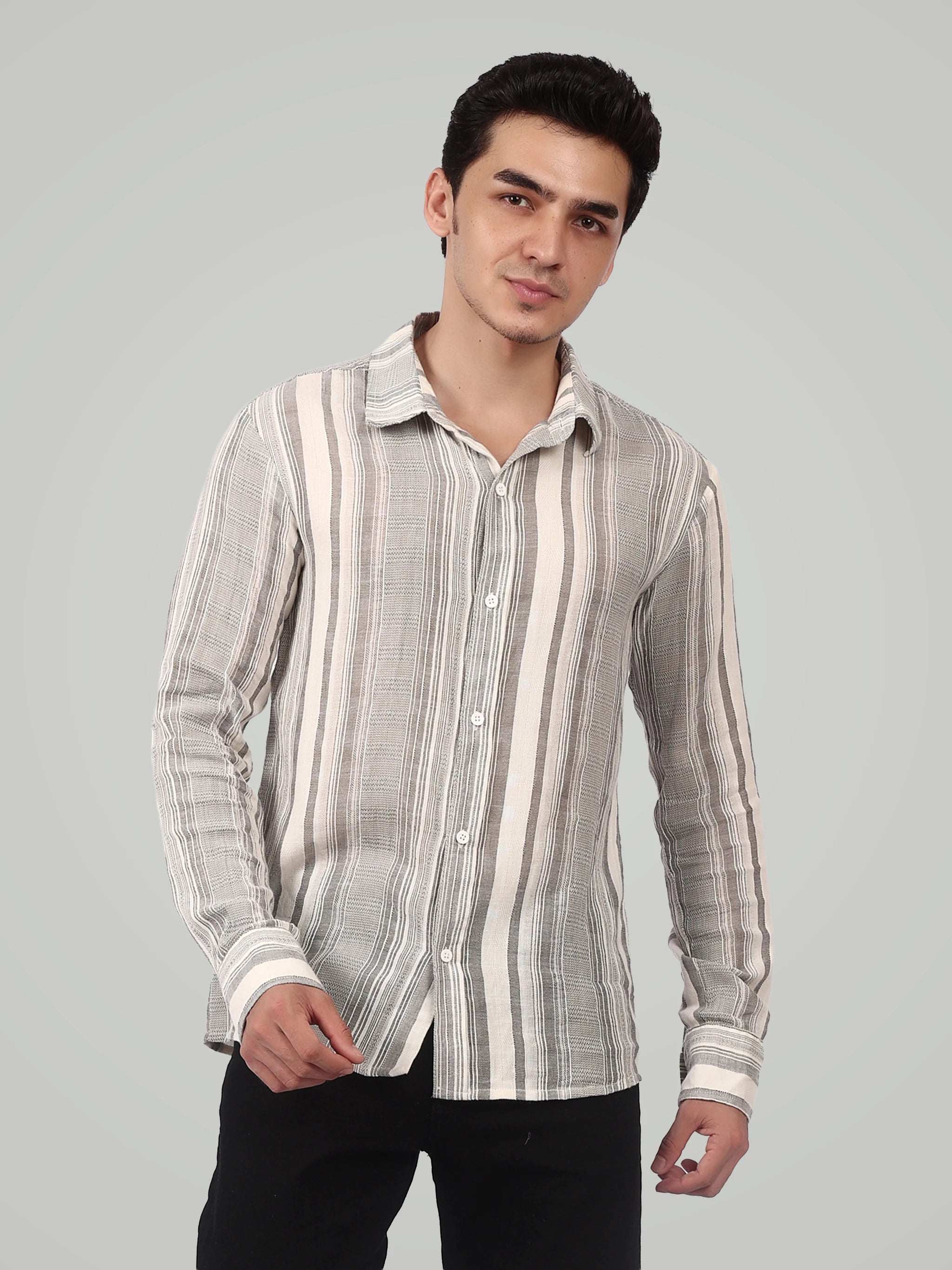 The Textured Stripe Button-Down – Earth tones