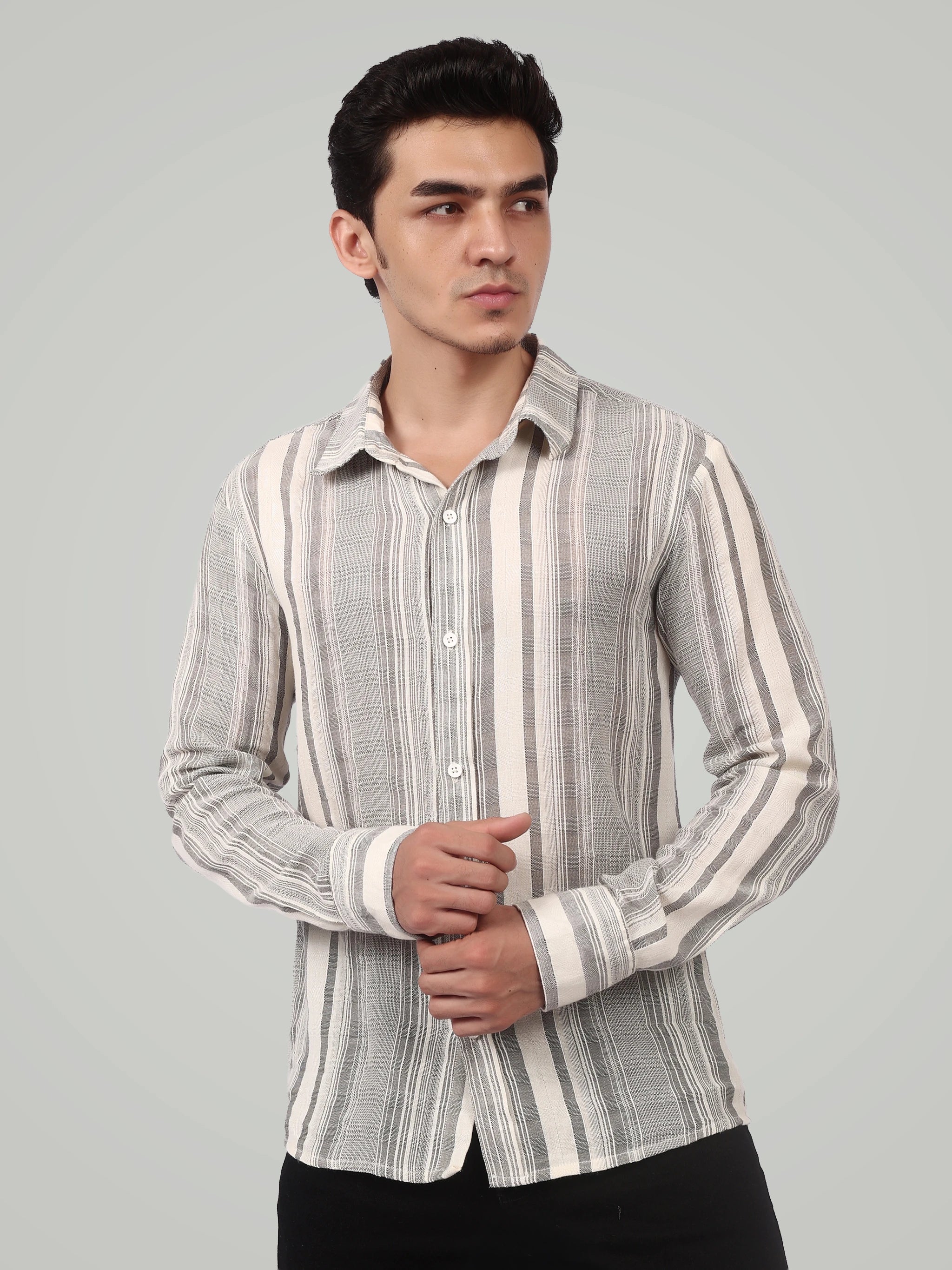 The Textured Stripe Button-Down – Earth tones