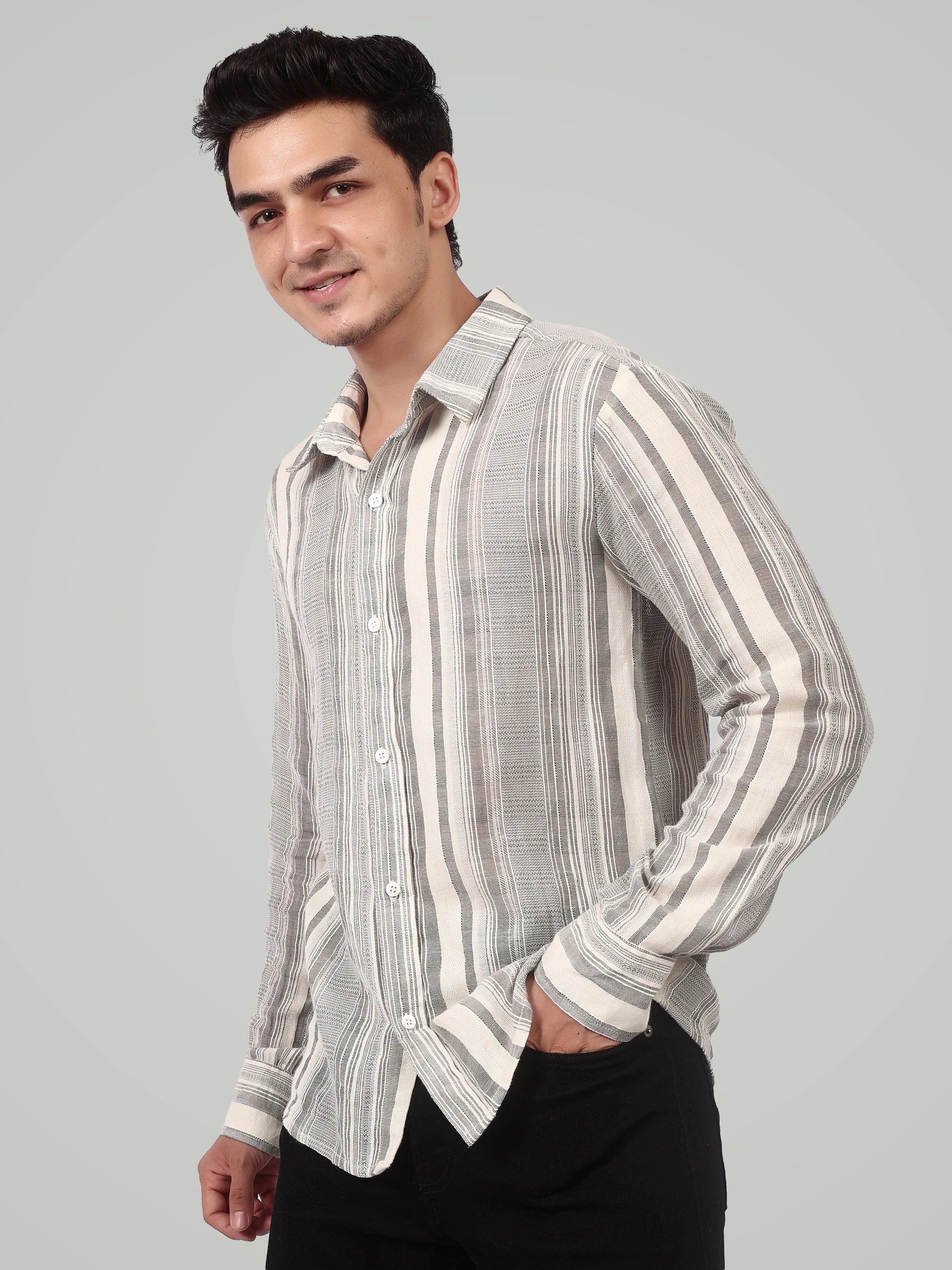 The Textured Stripe Button-Down – Earth tones