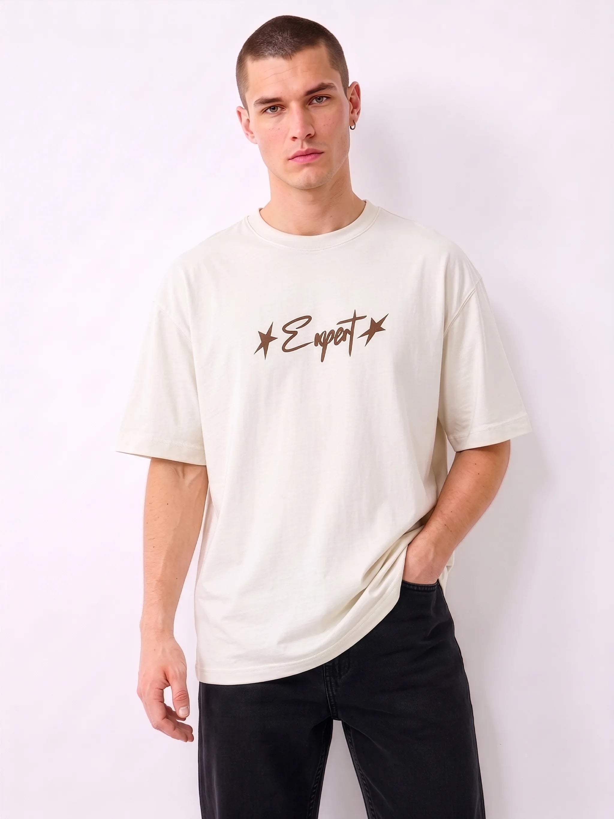 Master of Chill  Oversized Graphic T-Shirt for Men | 240 GSM Heavyweight Pure Cotton | Bio Wash | Puff Print | Off White | Street Style