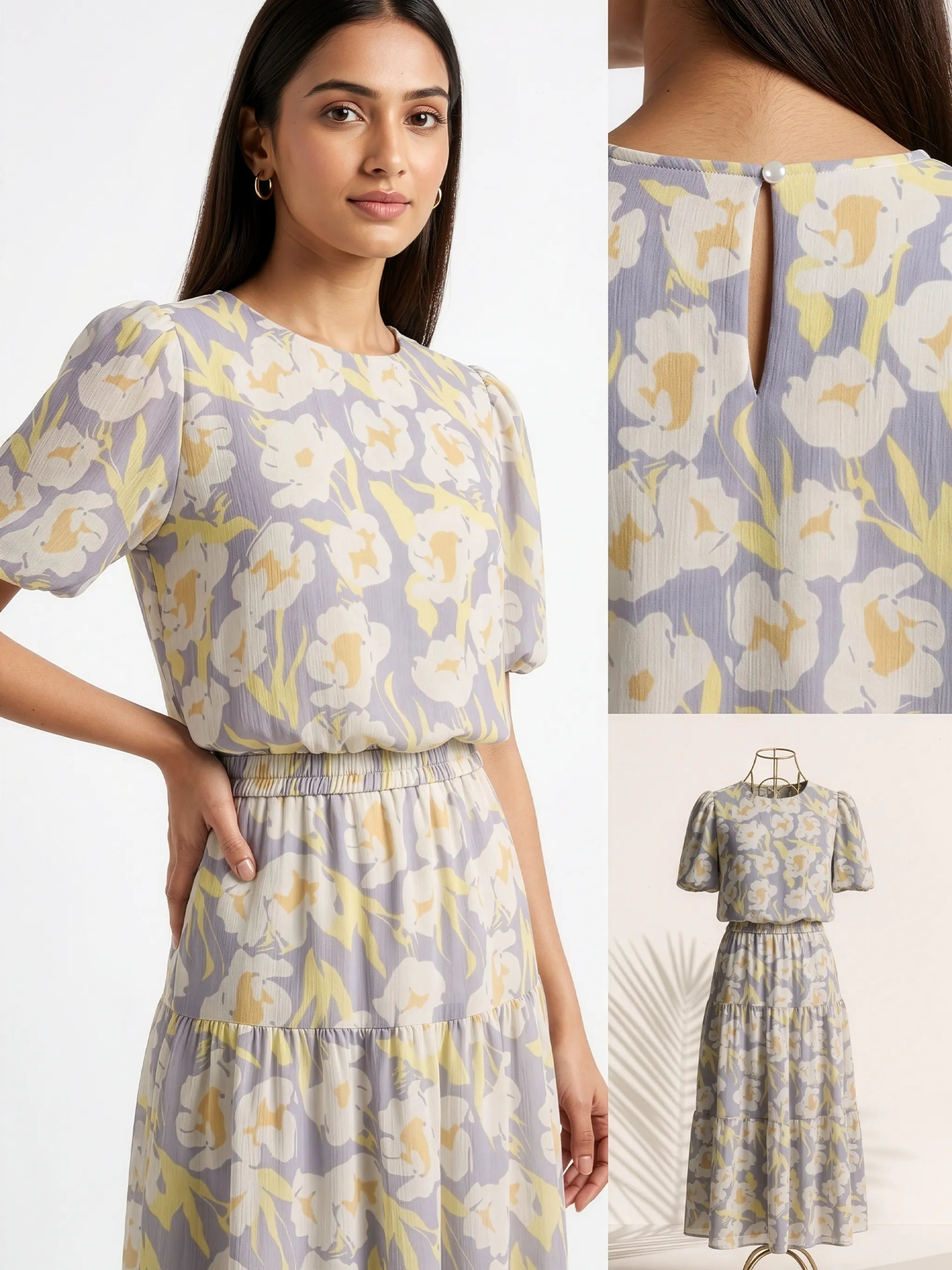Flora Premium Chiffon fabric Print Midi Dress for Women