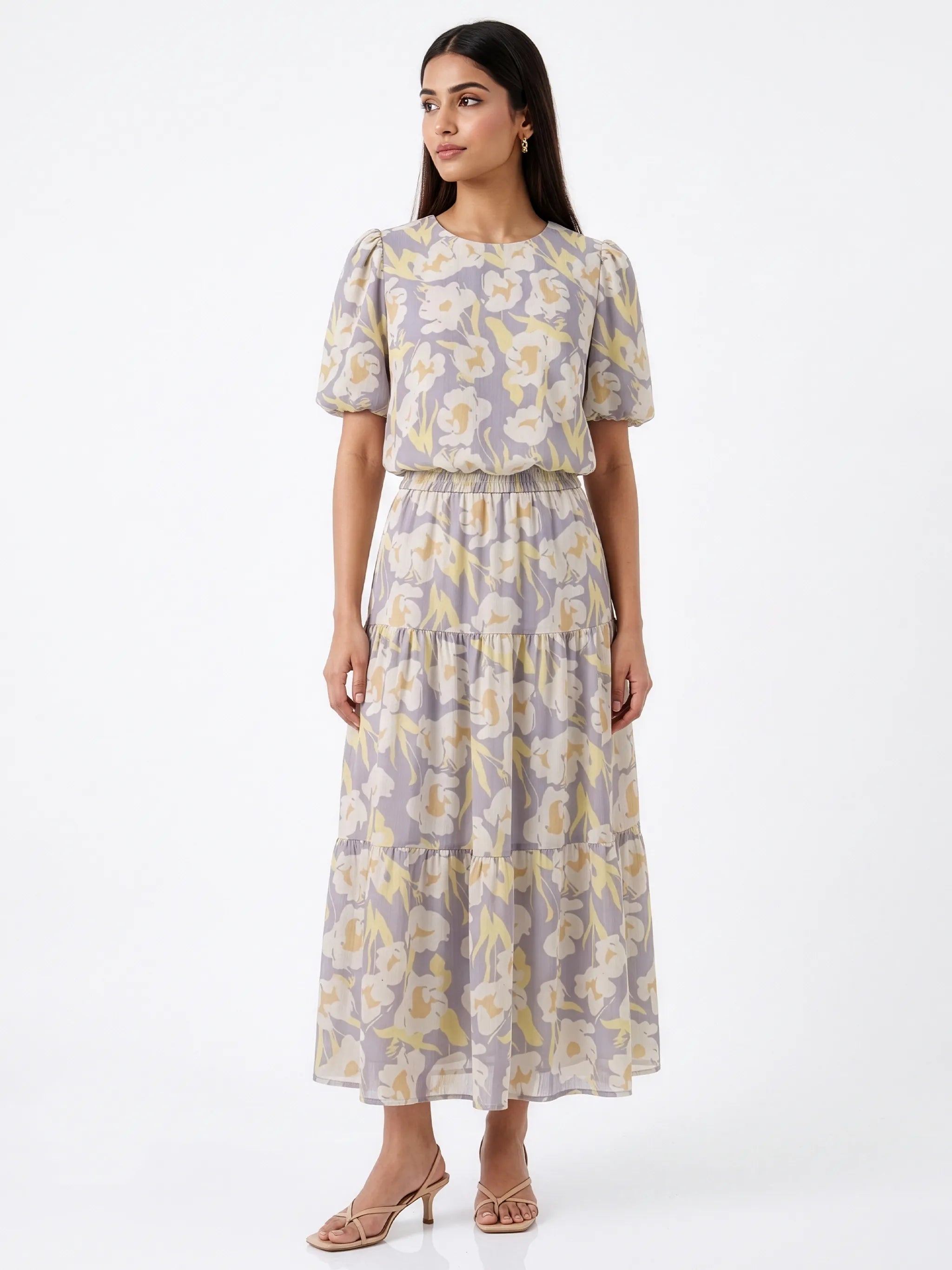 Flora Premium Chiffon fabric Print Midi Dress for Women