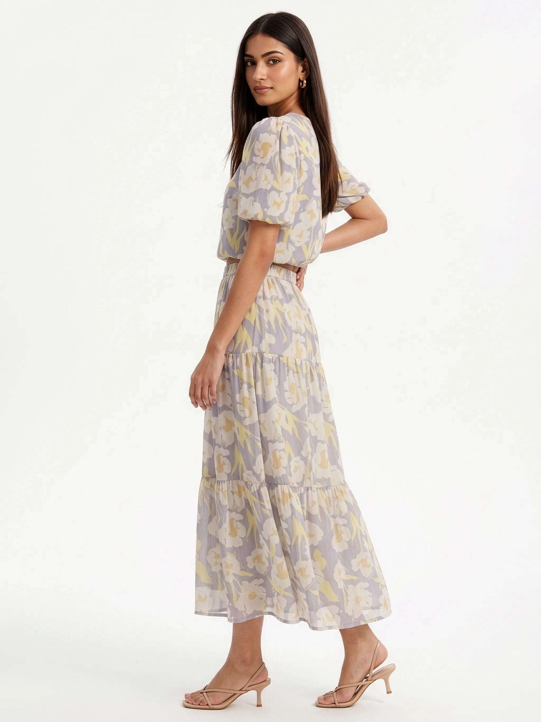 Flora Premium Chiffon fabric Print Midi Dress for Women