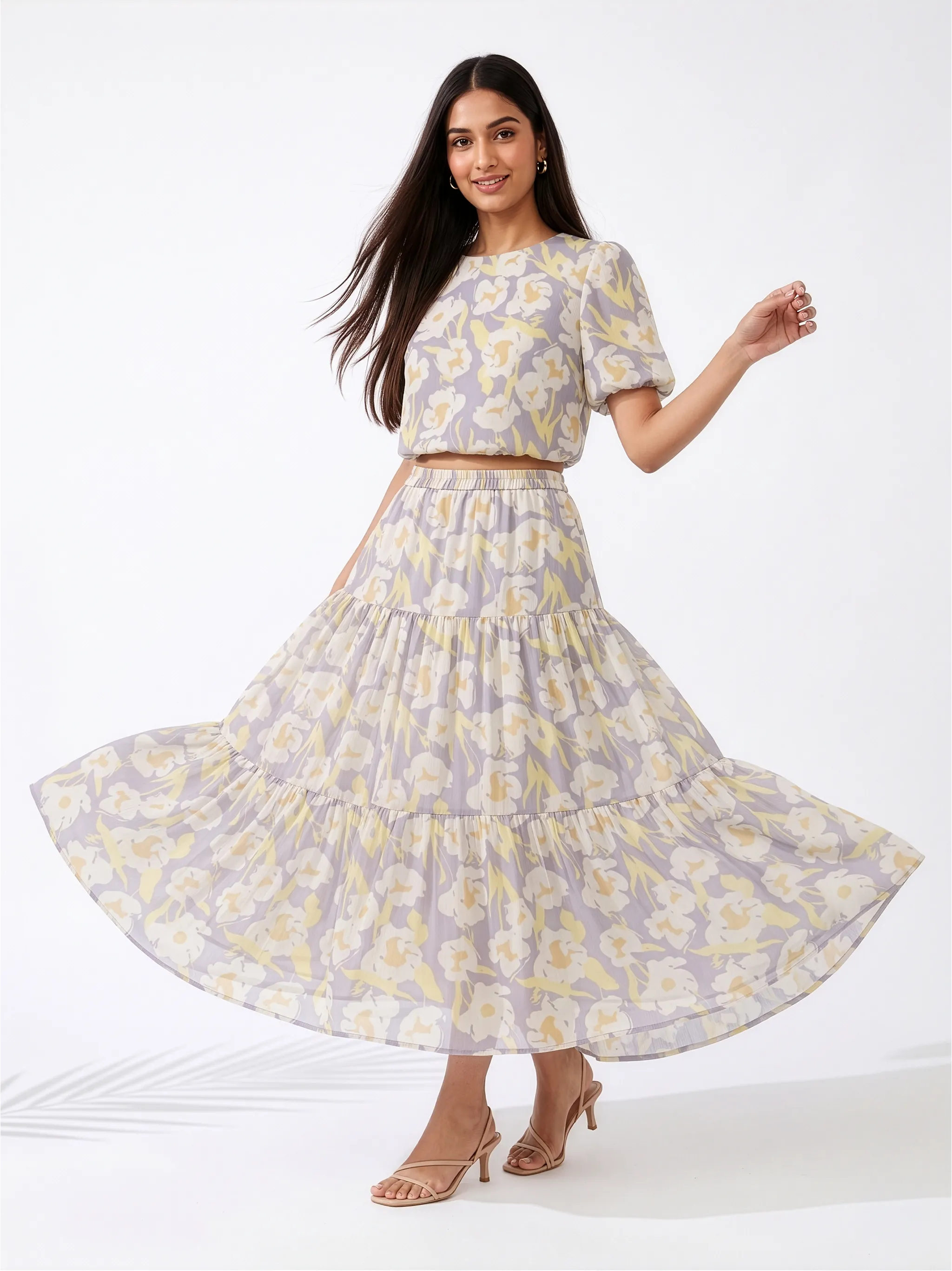 Flora Premium Chiffon fabric Print Midi Dress for Women