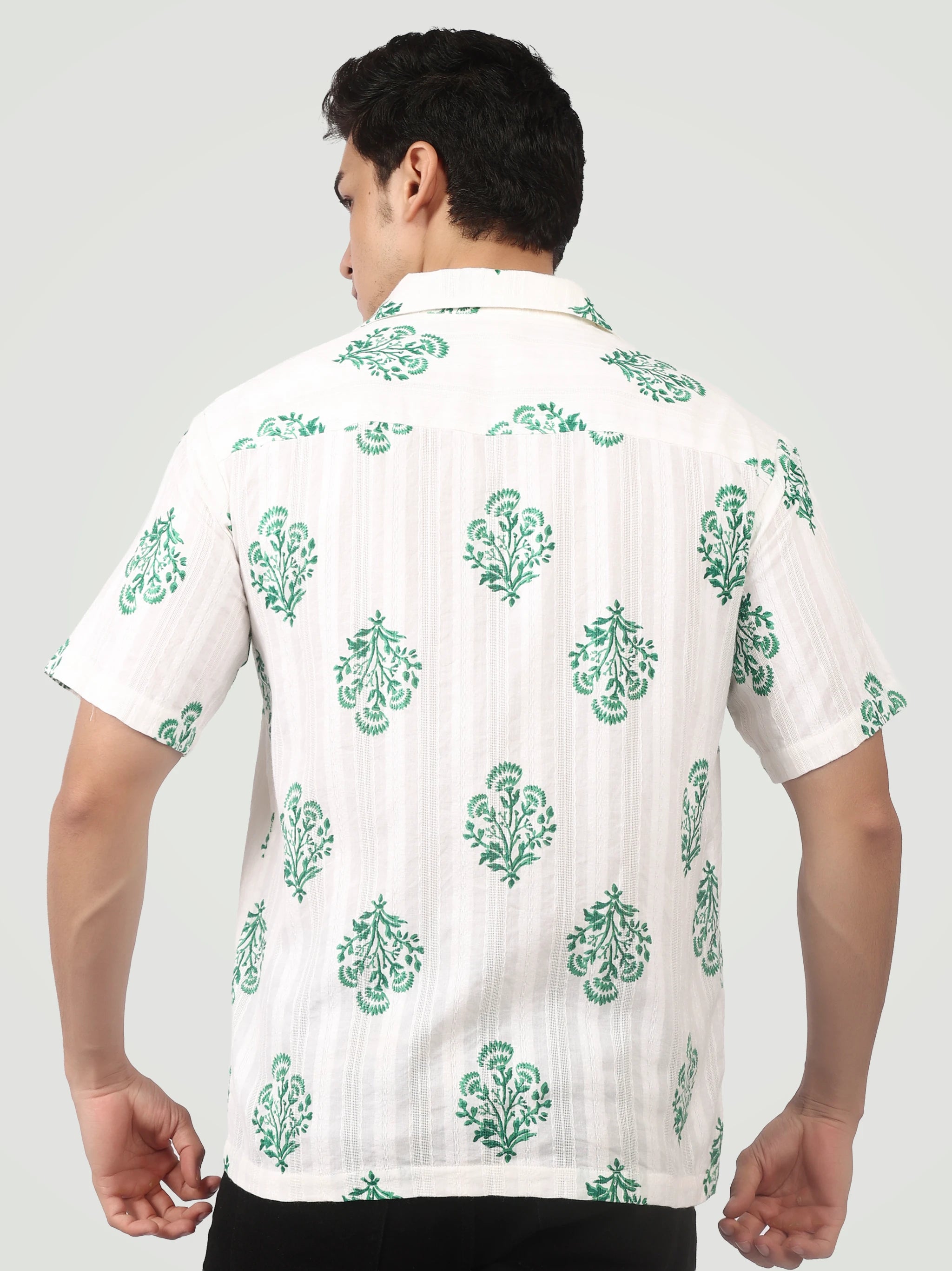 The Heritage Floral Camp Collar Shirt – Emerald & White