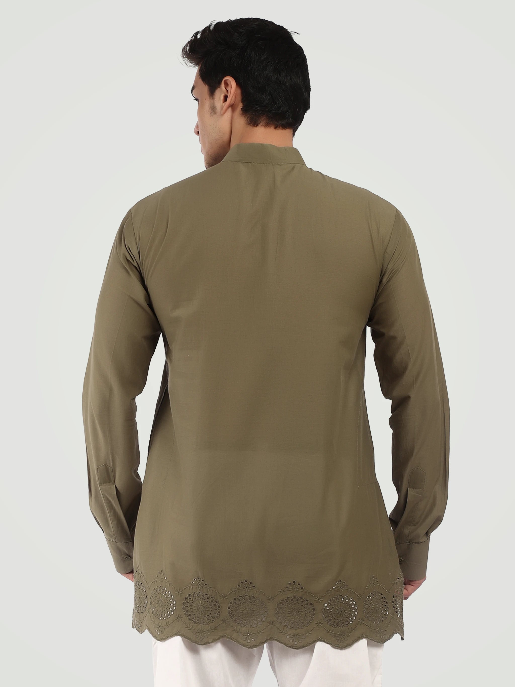 The Scalloped Hem Short Kurta – Olive Green