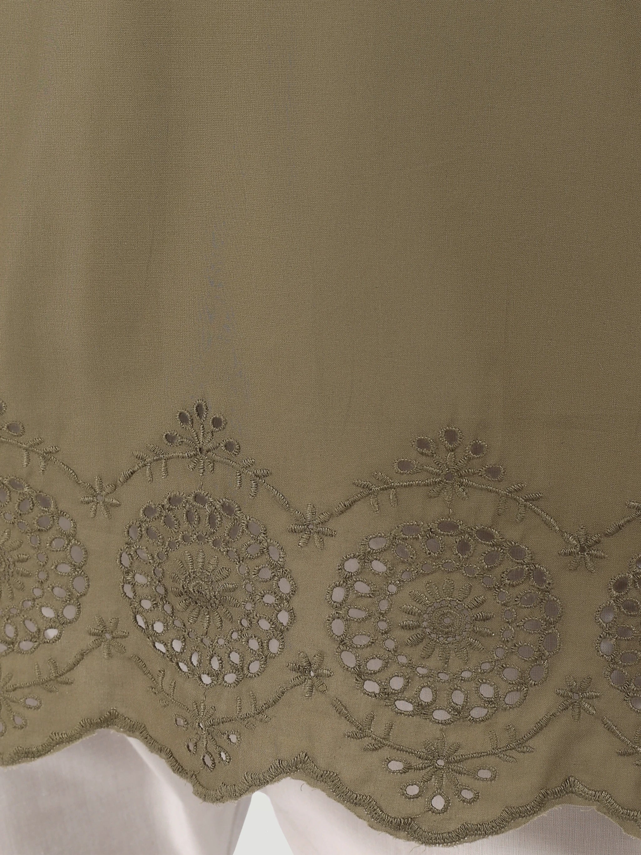 The Scalloped Hem Short Kurta – Olive Green