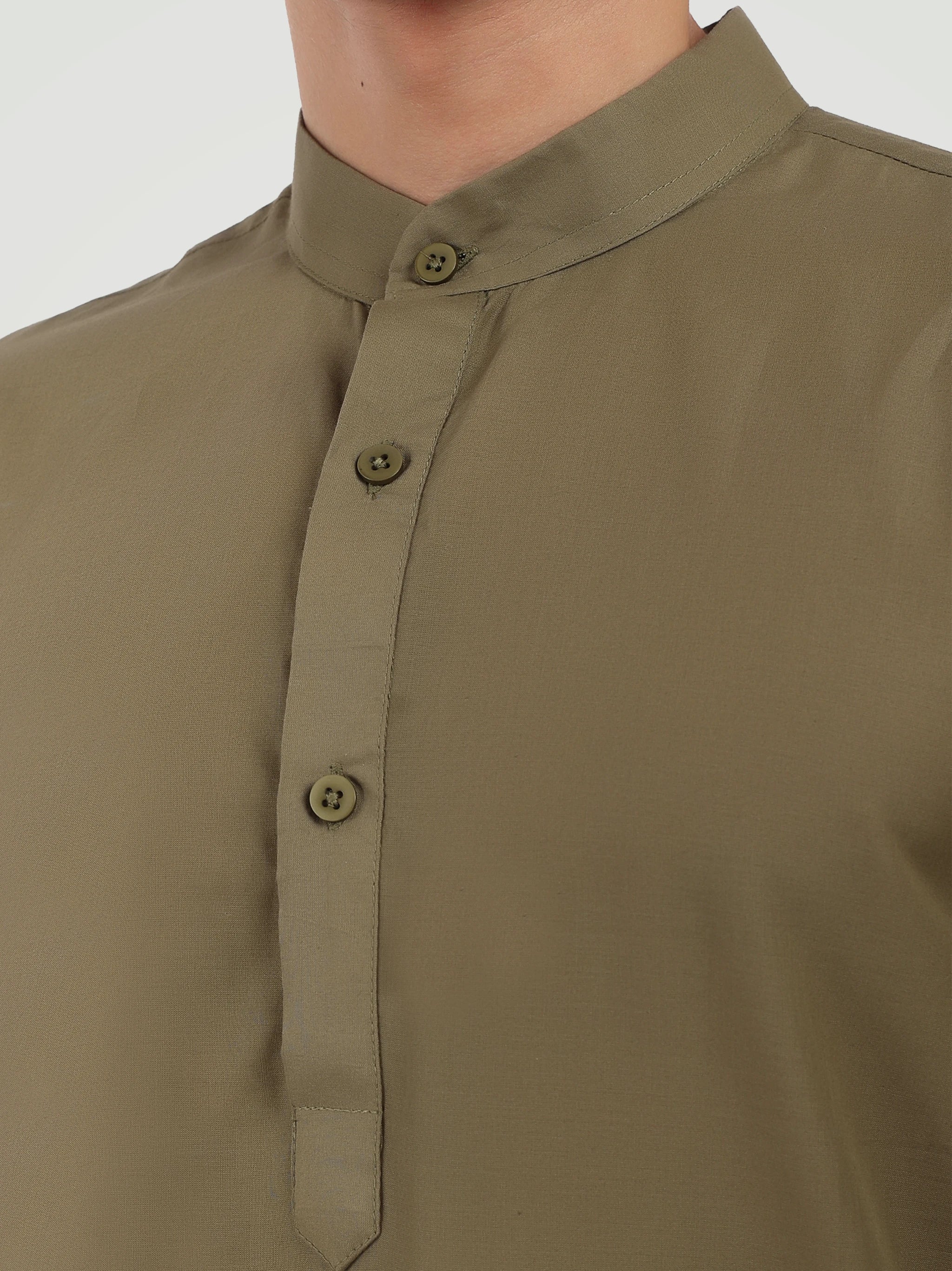 The Scalloped Hem Short Kurta – Olive Green