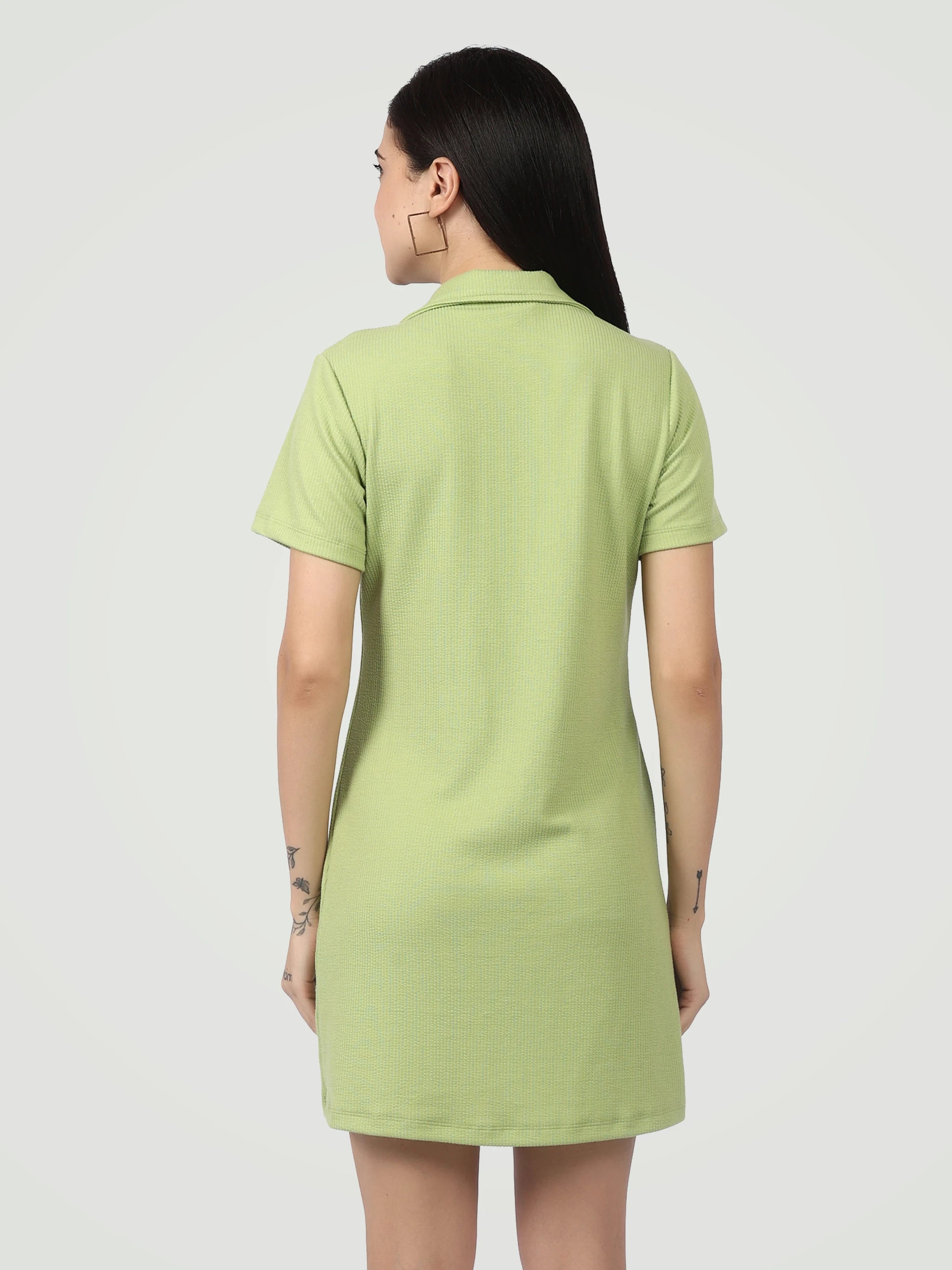 The Ribbed Polo Shift Dress – Lime Zest