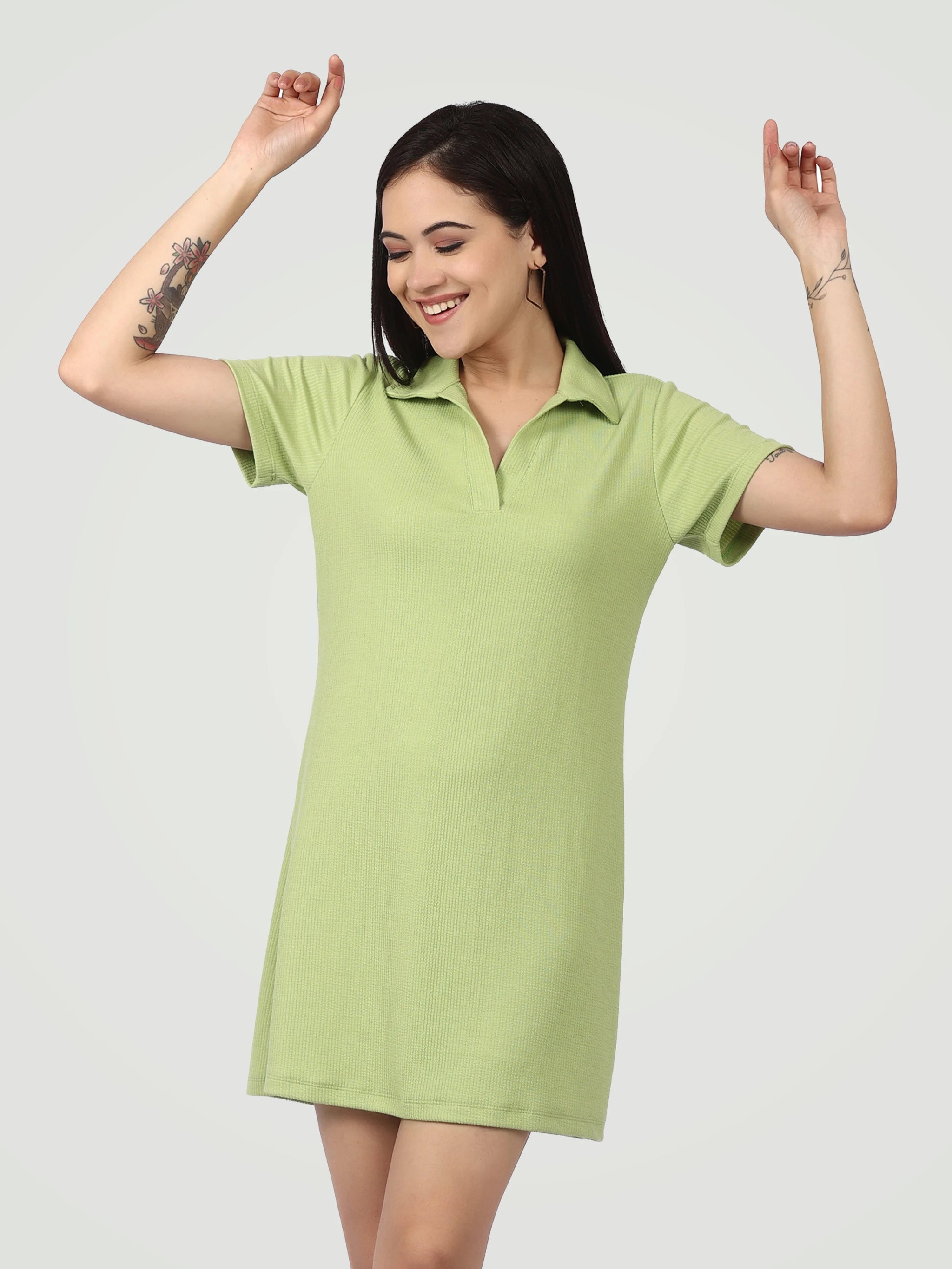 The Ribbed Polo Shift Dress – Lime Zest
