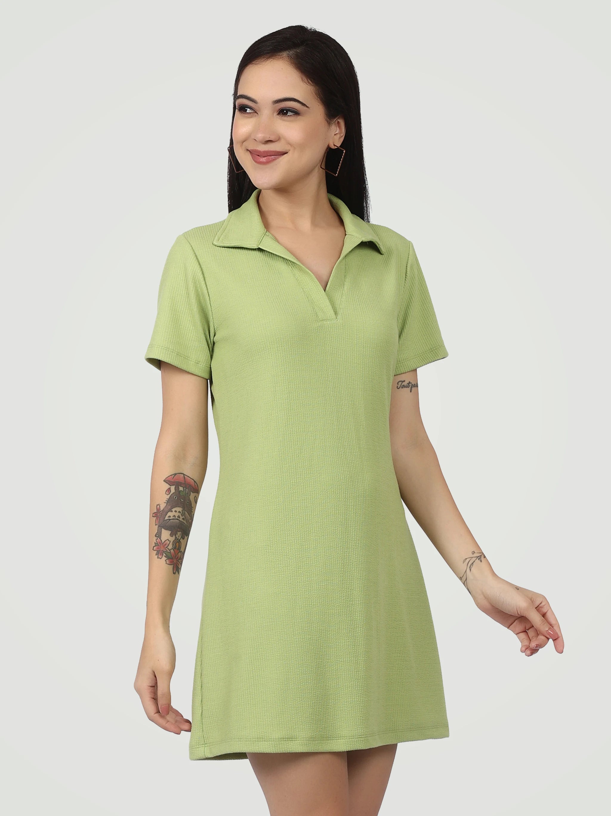The Ribbed Polo Shift Dress – Lime Zest