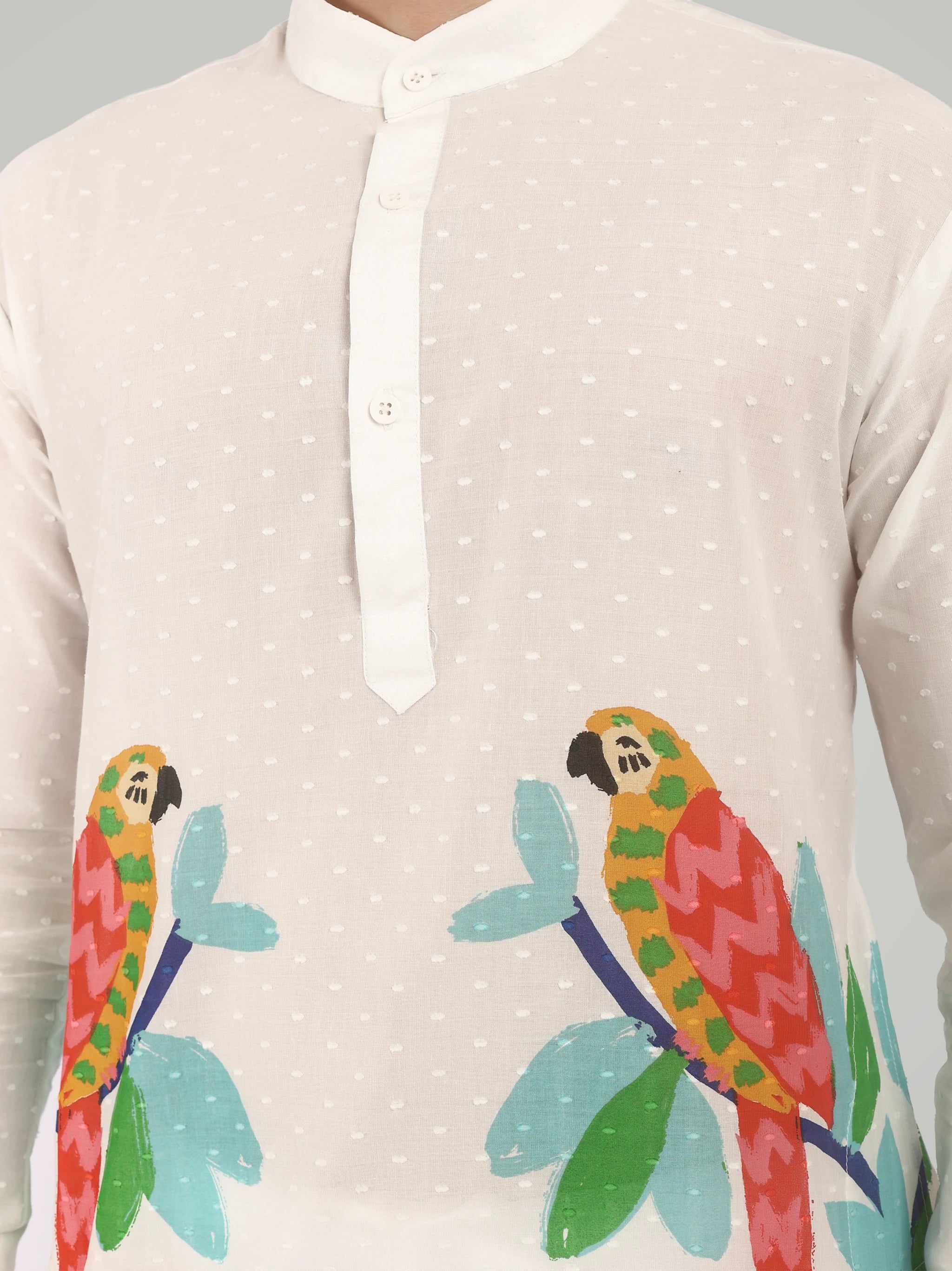The Artisan Parrot Motif Short Kurta – Textured White