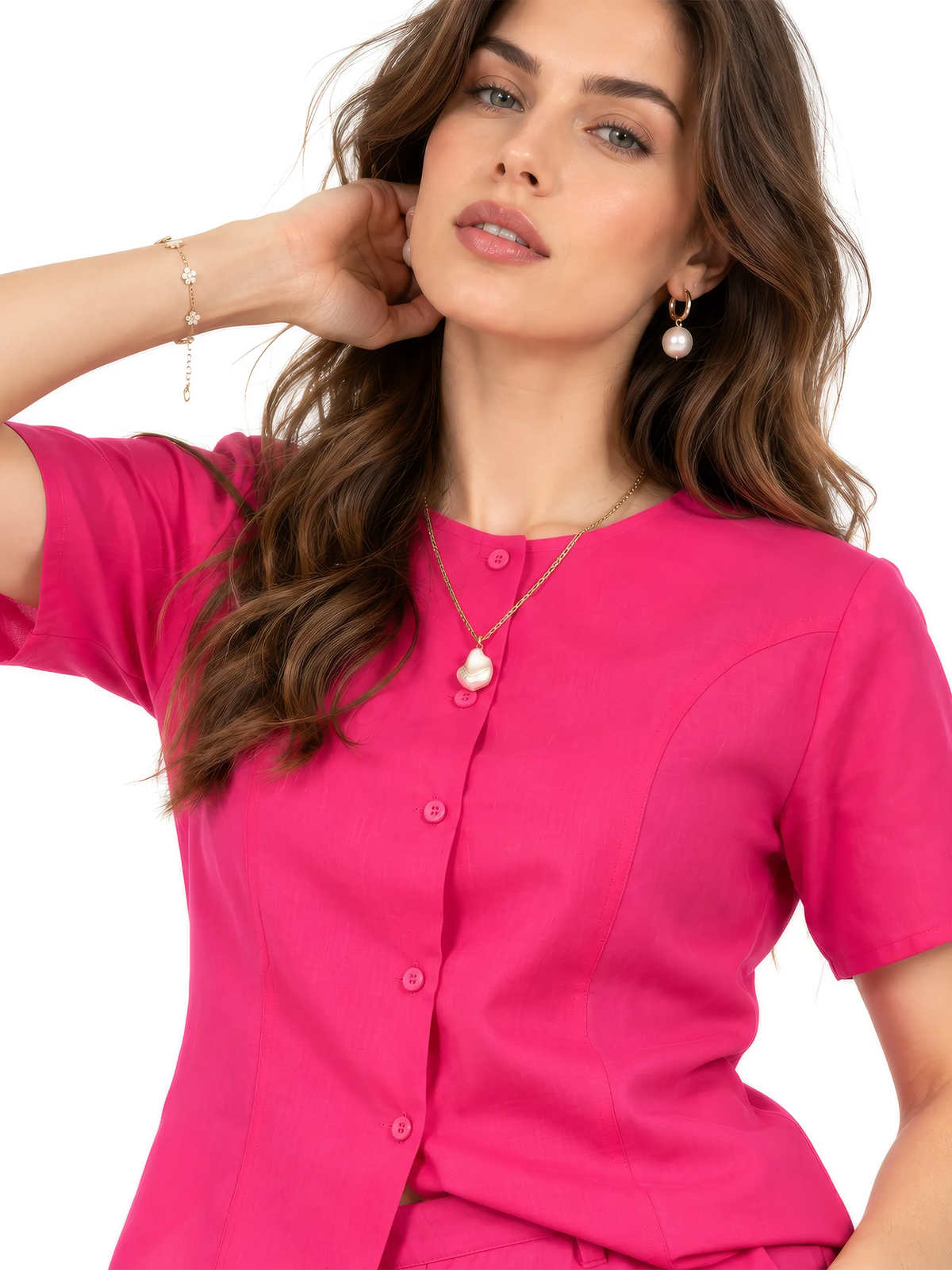 Tie-Hem Linen Co-ord Set - Hot Pink