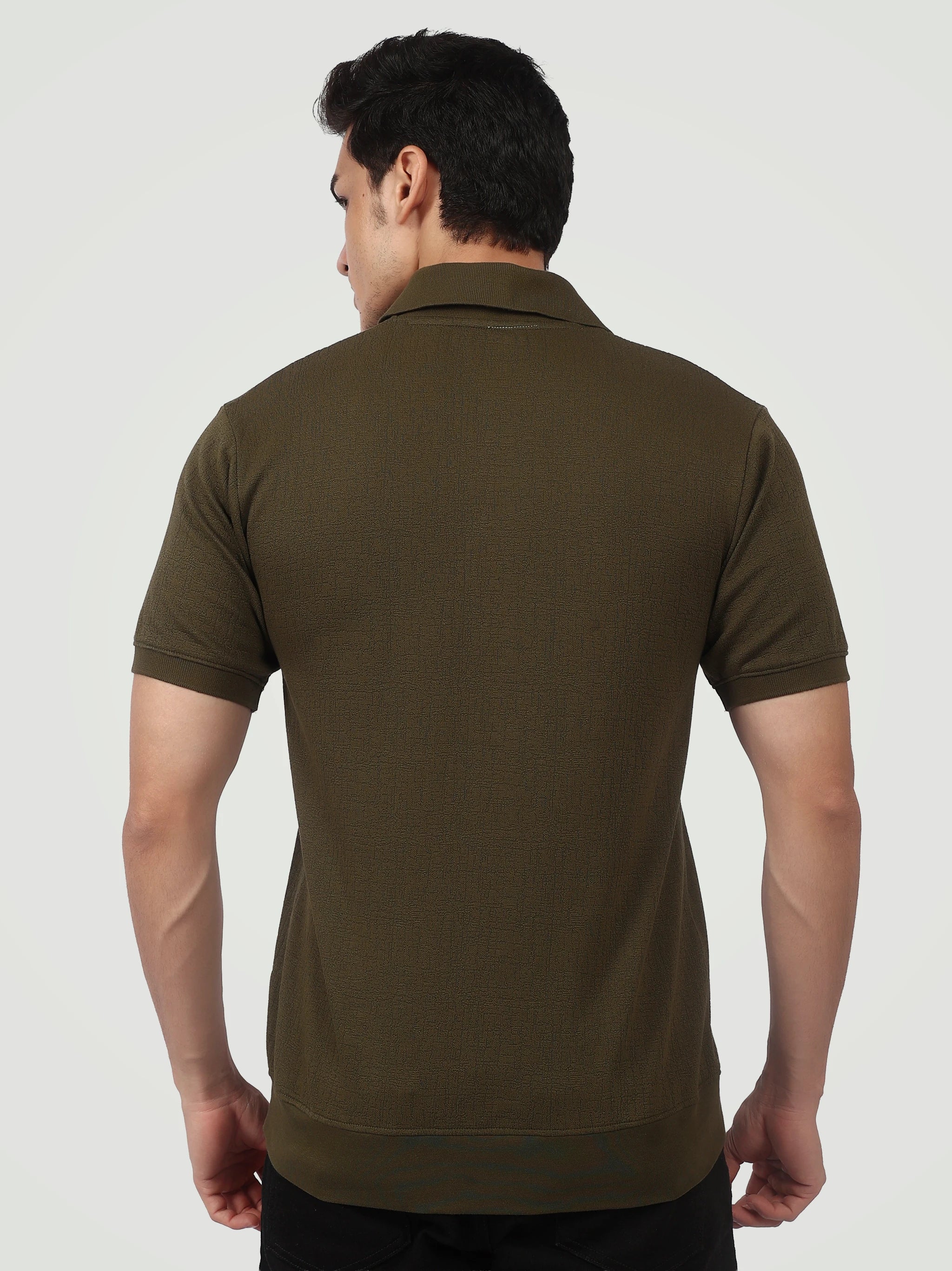 The Textured Quarter-Zip Polo – Olive Green