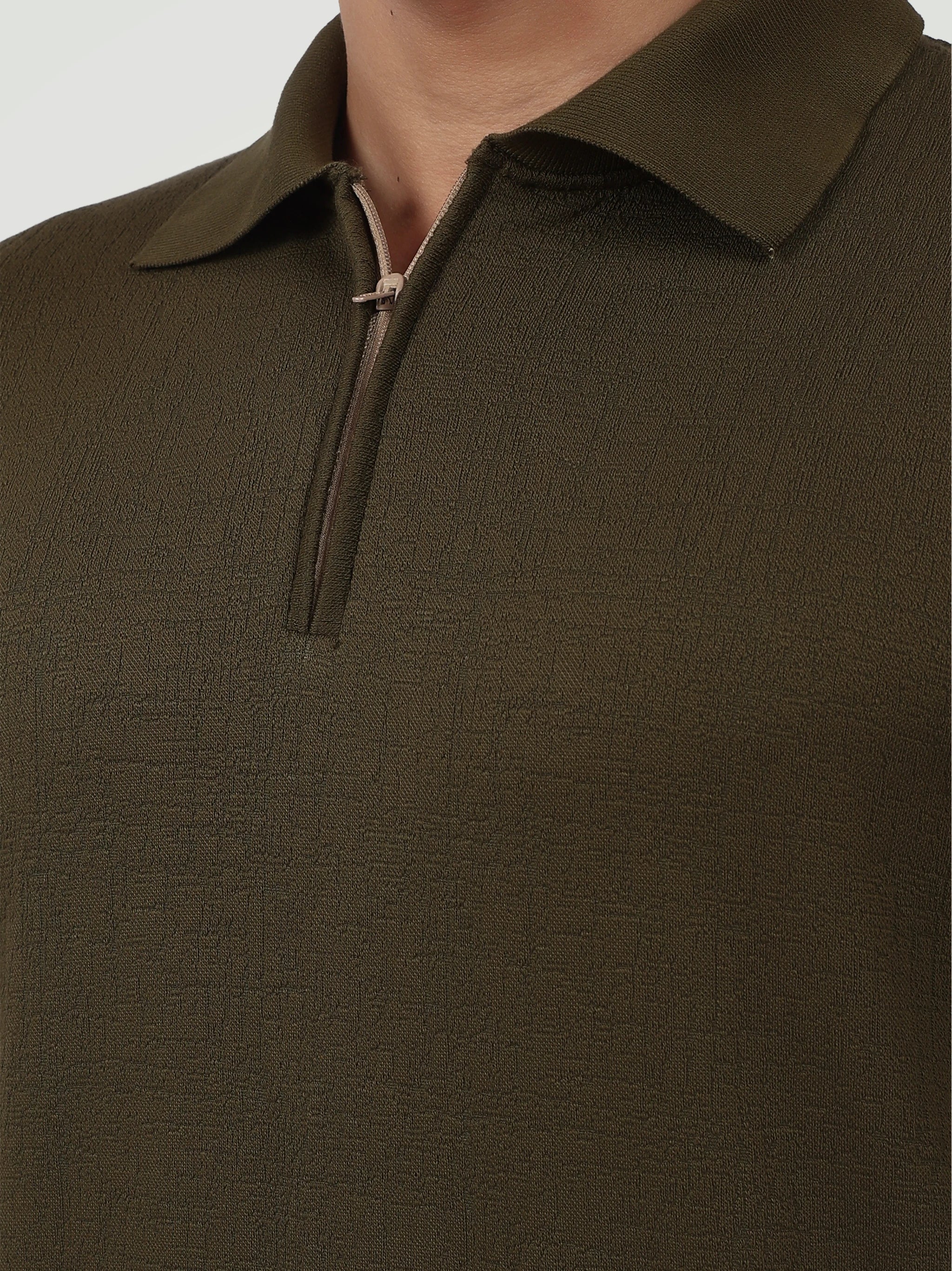 The Textured Quarter-Zip Polo – Olive Green
