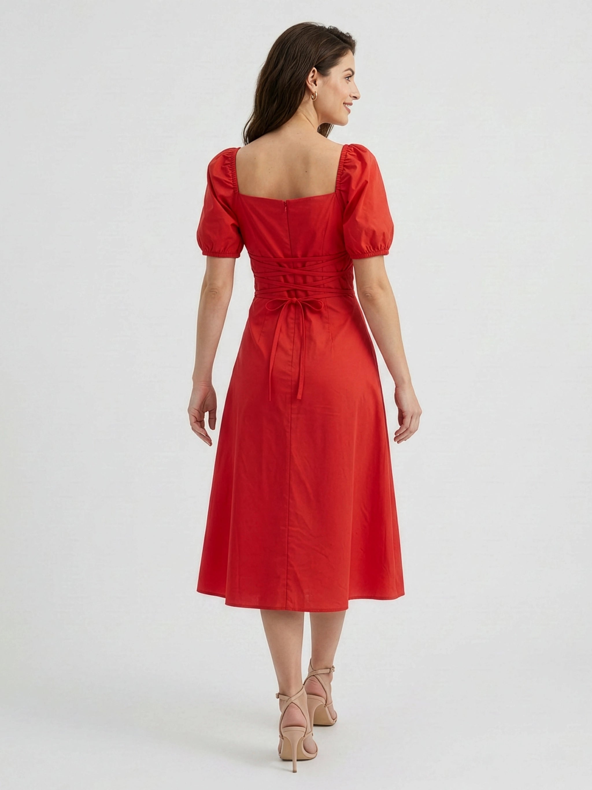 Scarlett Cotton Poplin Midi Red Dress for Women