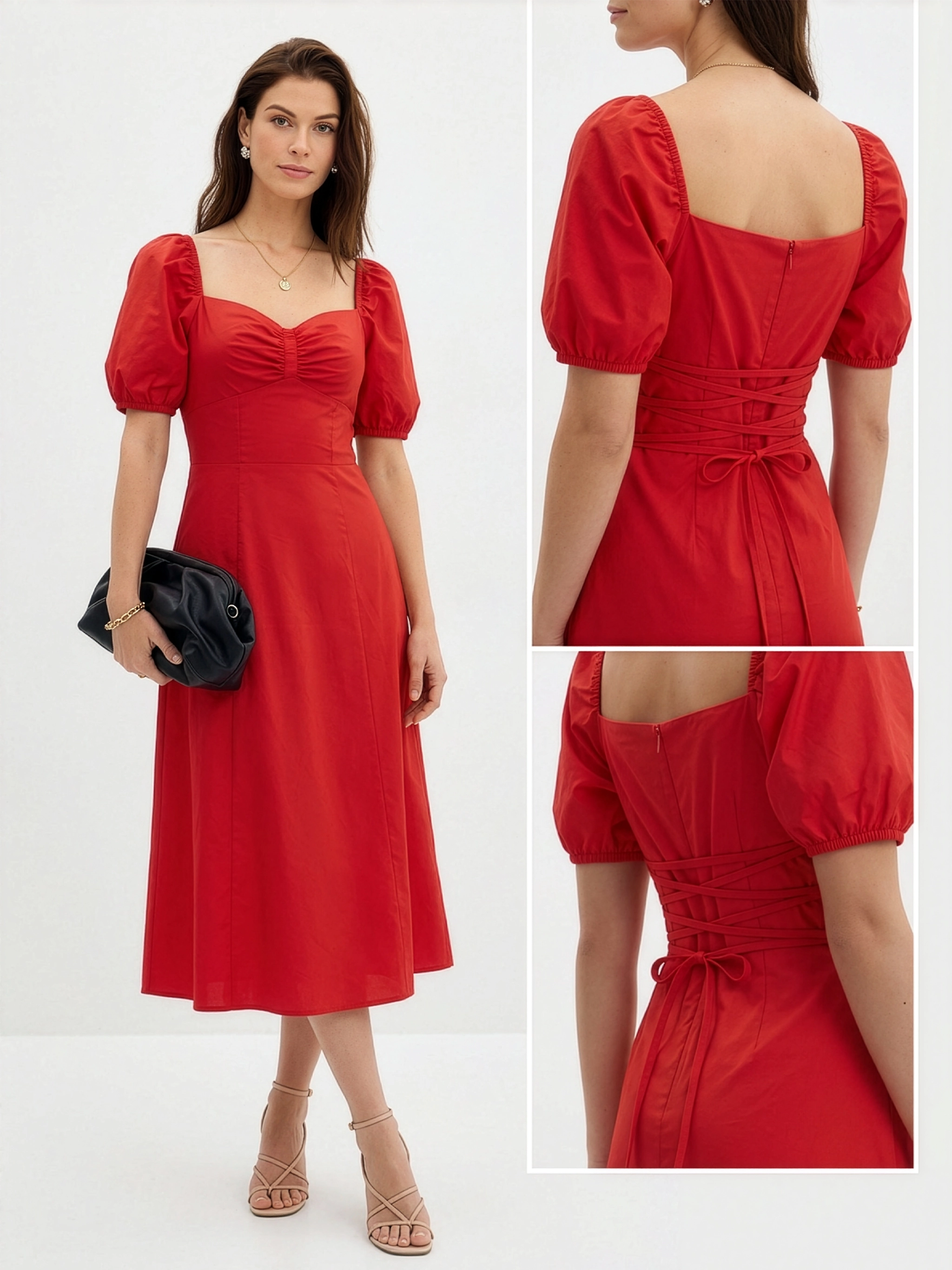 Scarlett Cotton Poplin Midi Red Dress