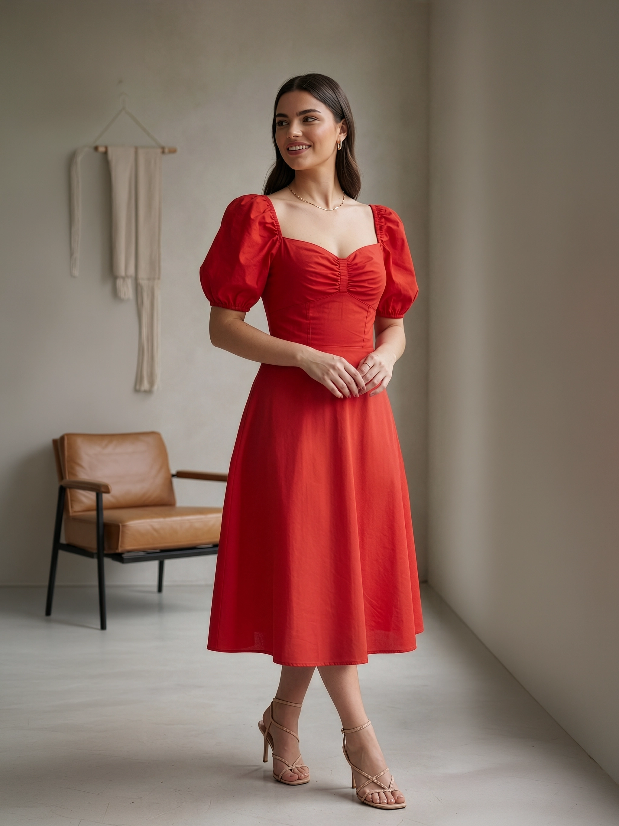 Scarlett Cotton Poplin Midi Red Dress