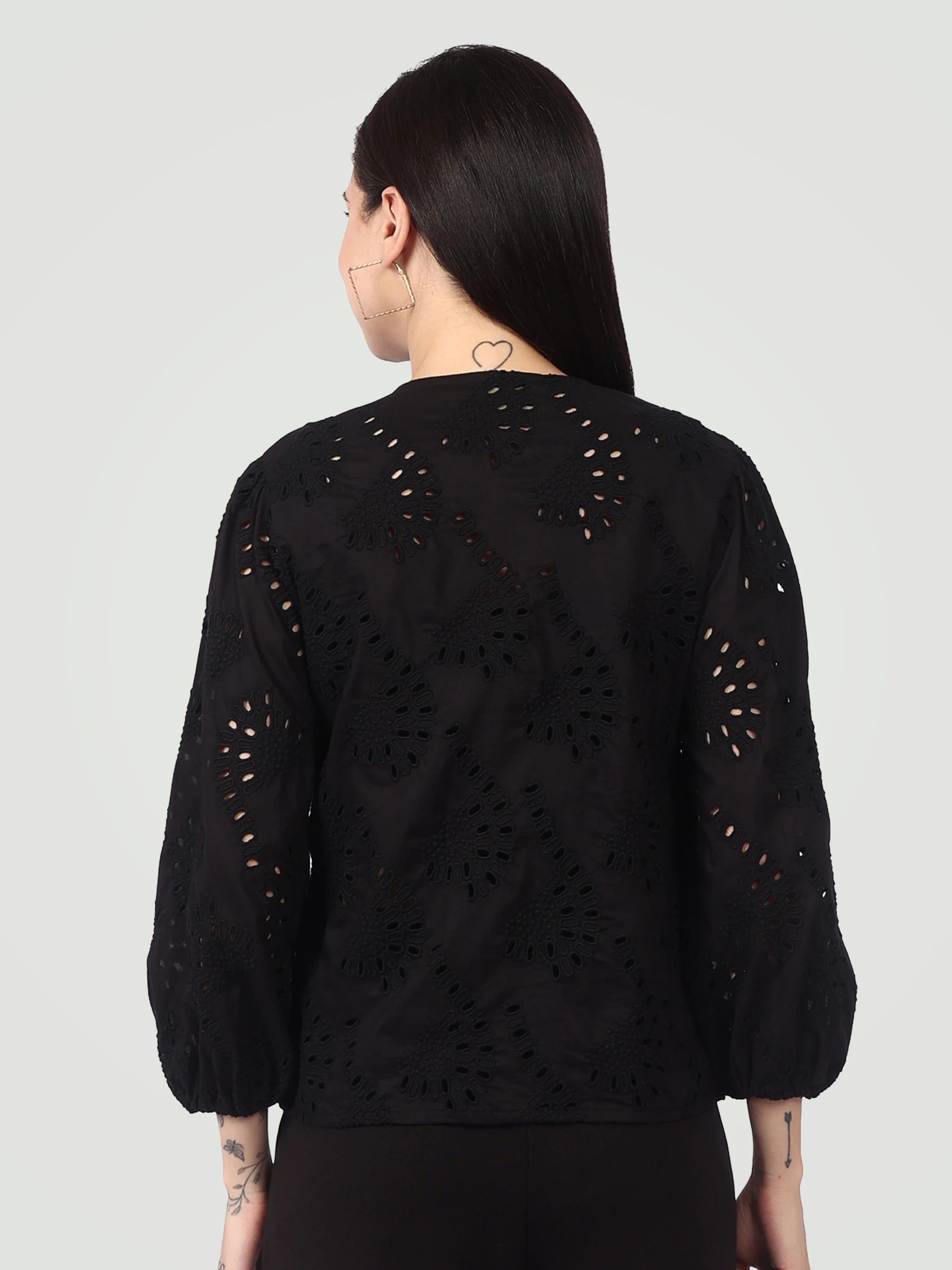 The Schiffli Embroidered Blouse – Onyx Black