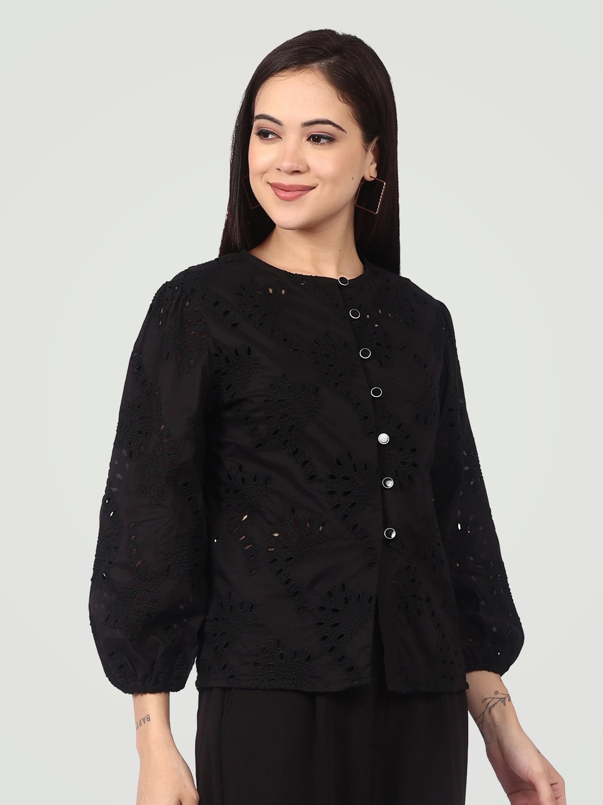 The Schiffli Embroidered Blouse – Onyx Black